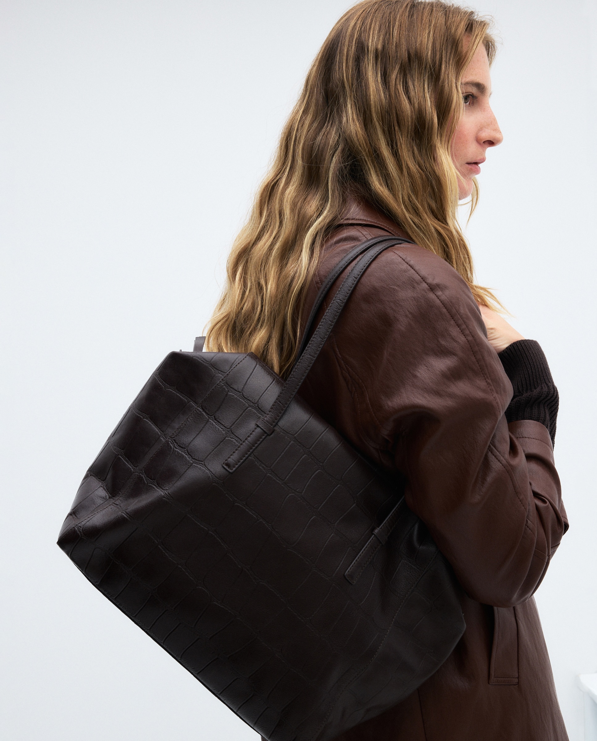 Bolso de hombro efecto cocodrilo - Latouche - Marrón Marrón-5