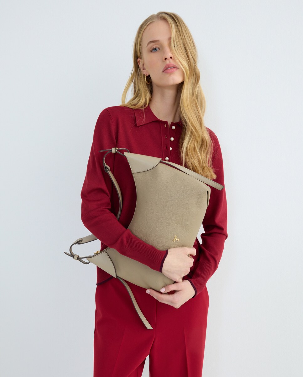 Mala de Ombro com Bolso à Frente Vison-4