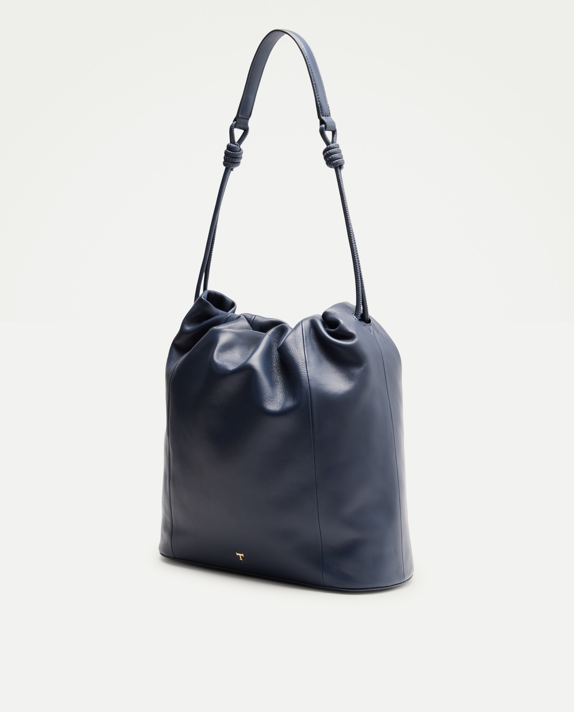 Mala Hobo Tipo Saco Franzida em Pele Azul-marinho-2