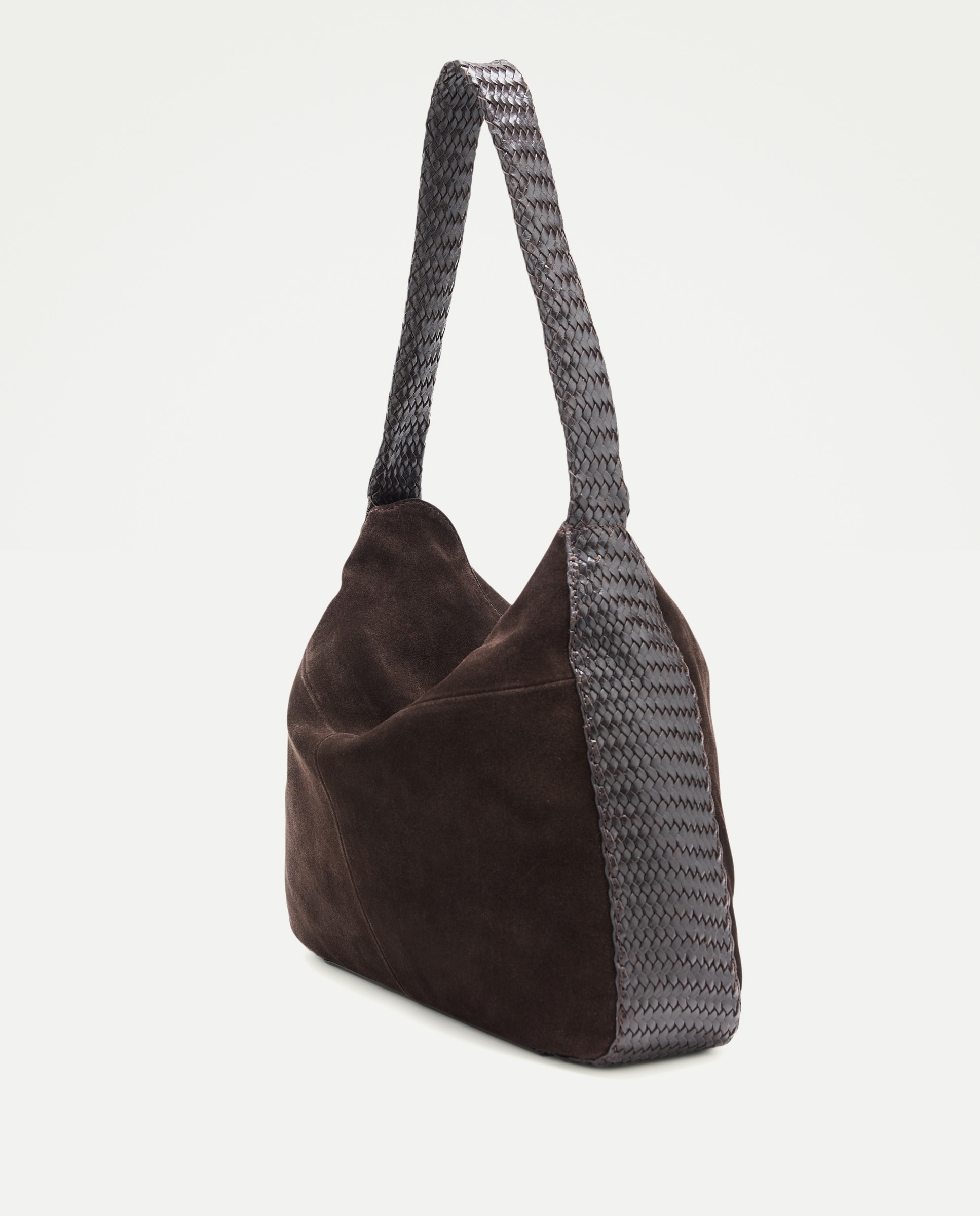 Mala Shopper de Camurça com Alça em Pele Entrançada Chocolate-2