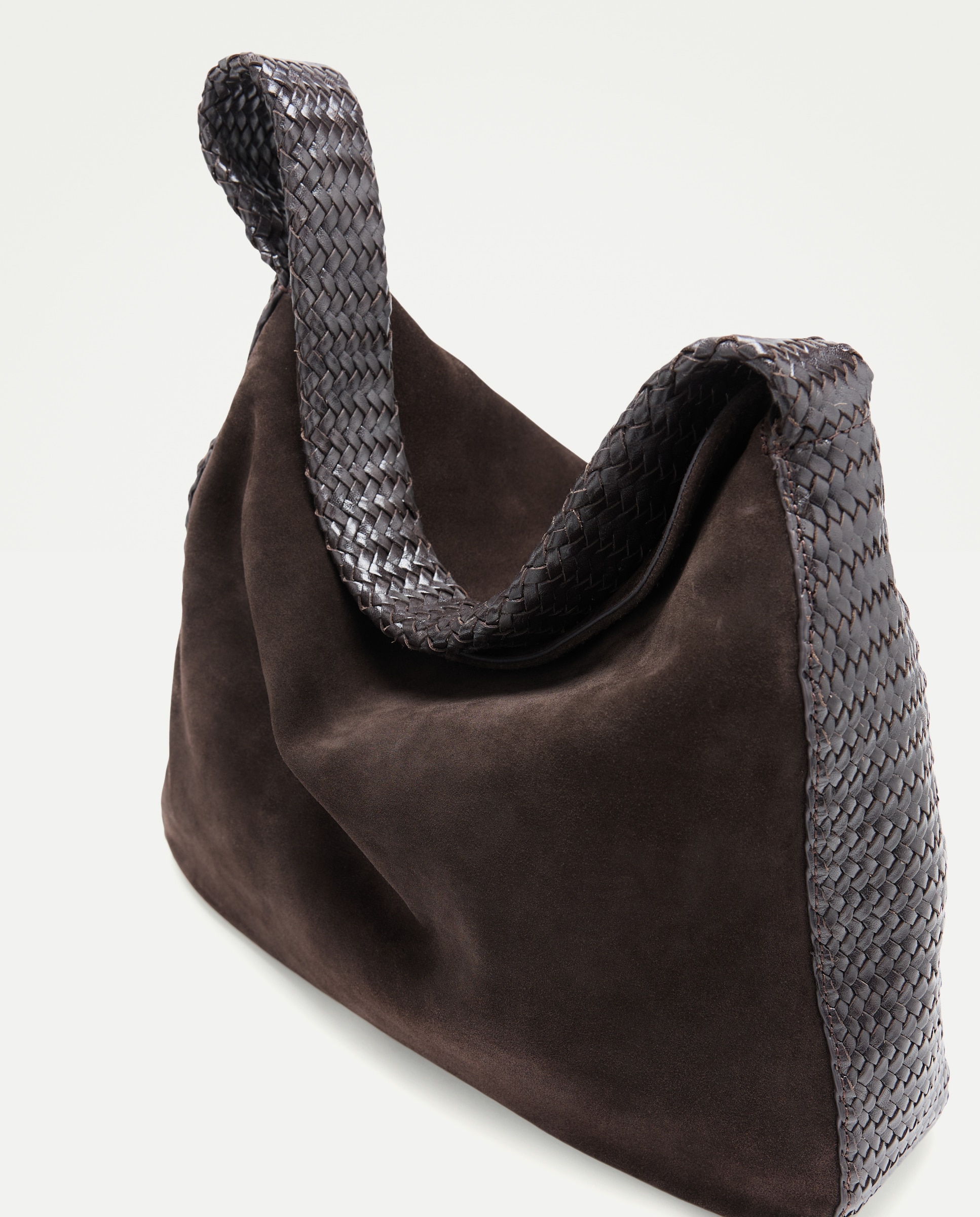 Mala Shopper de Camurça com Alça em Pele Entrançada Chocolate-4