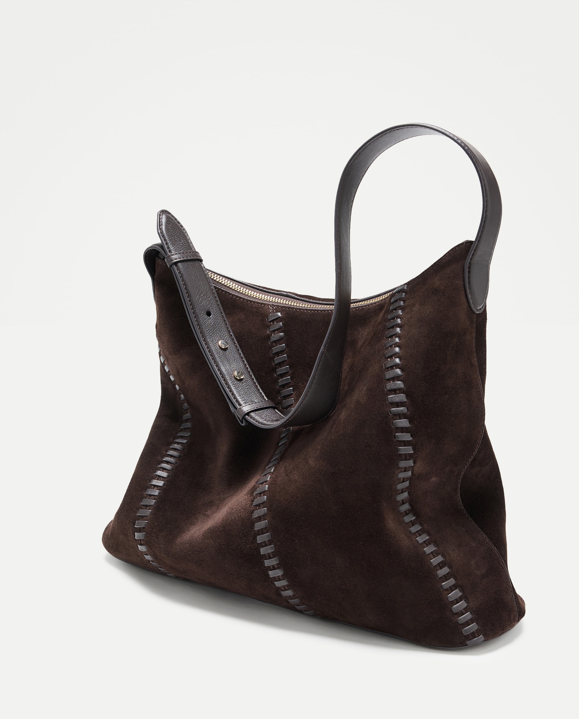 Mala Shopper de Camurça com Passadores em Pele Chocolate-4