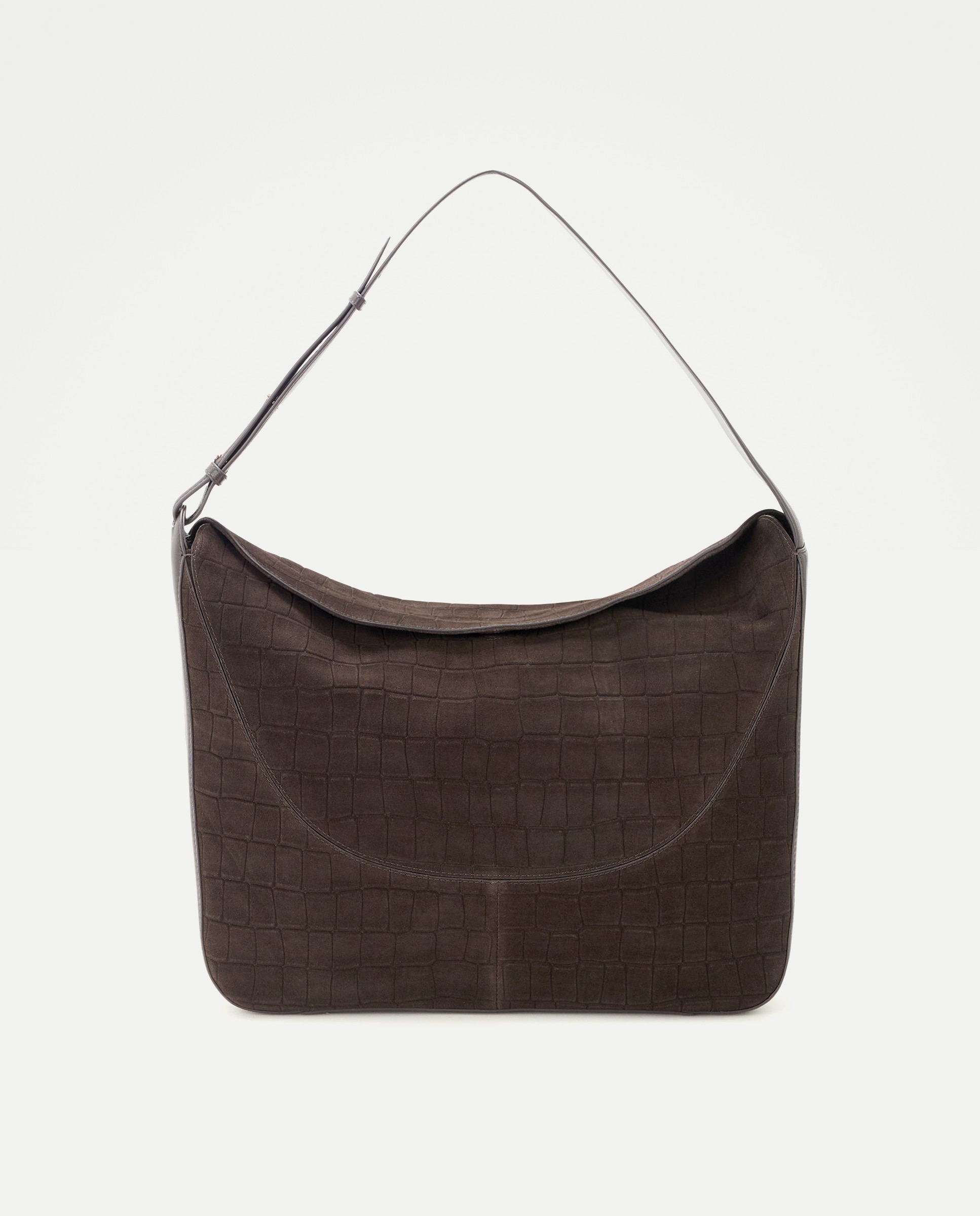 Bolso shopping de piel serraje con efecto cocodrilo - Latouche - Chocolate Chocolate-1