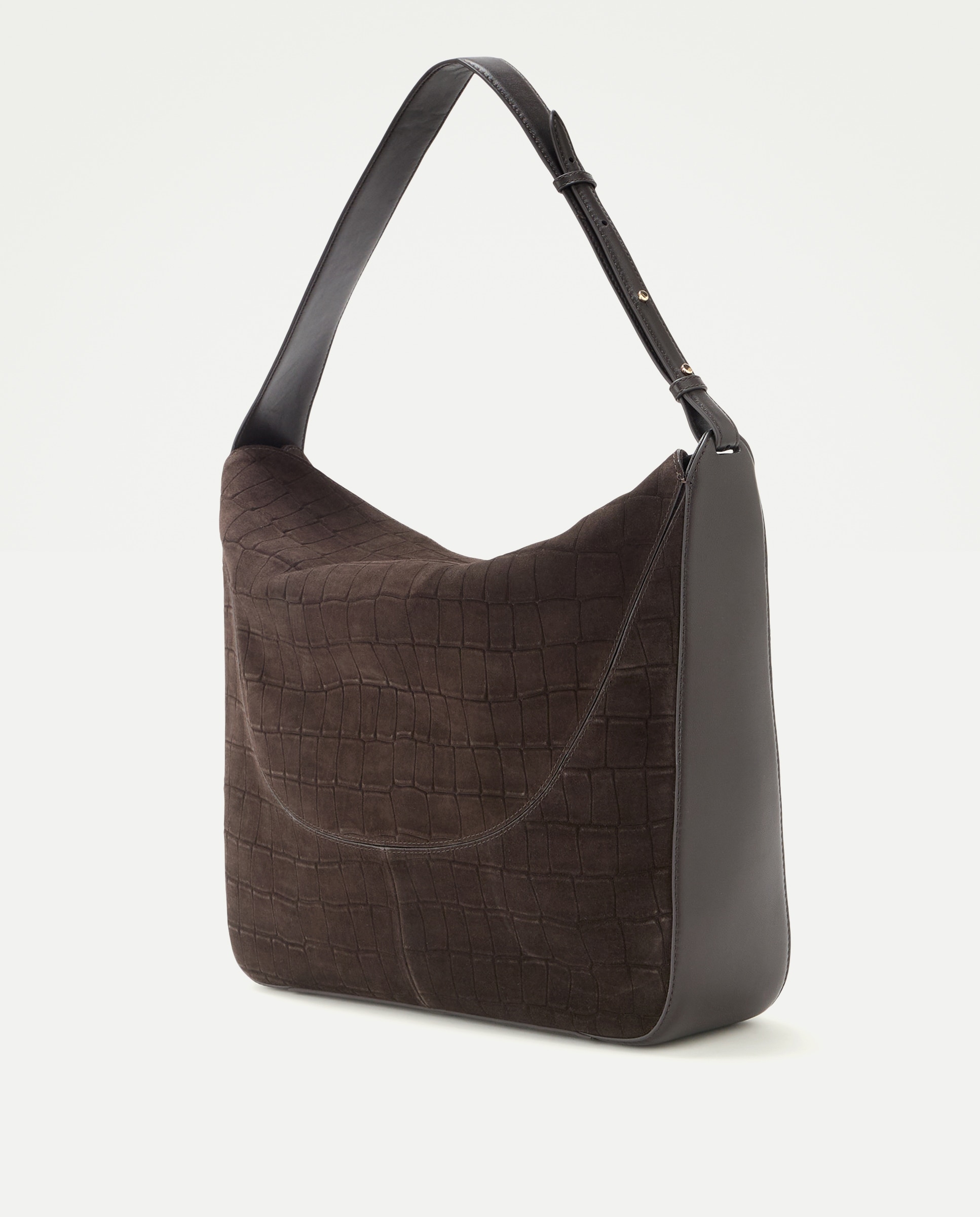 Bolso shopping de piel serraje con efecto cocodrilo - Latouche - Chocolate Chocolate-2