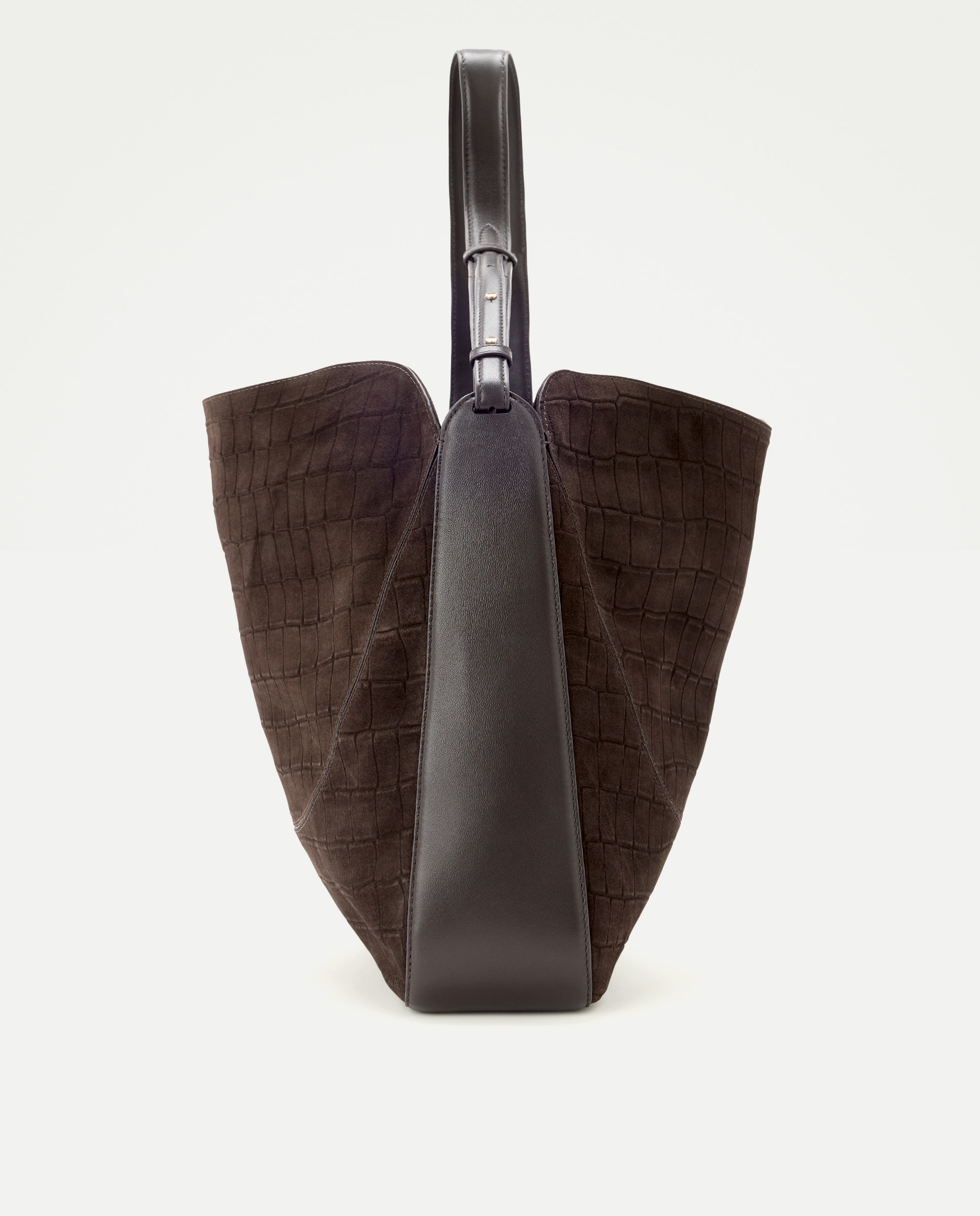 Bolso shopping de piel serraje con efecto cocodrilo - Latouche - Chocolate Chocolate-3