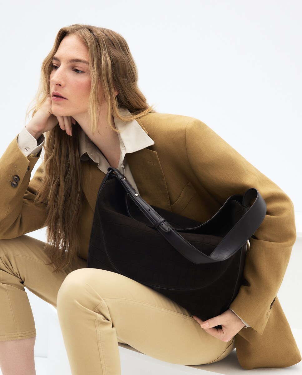 Imagen 0 de Bolso shopping de piel serraje con efecto cocodrilo 560 Oliva