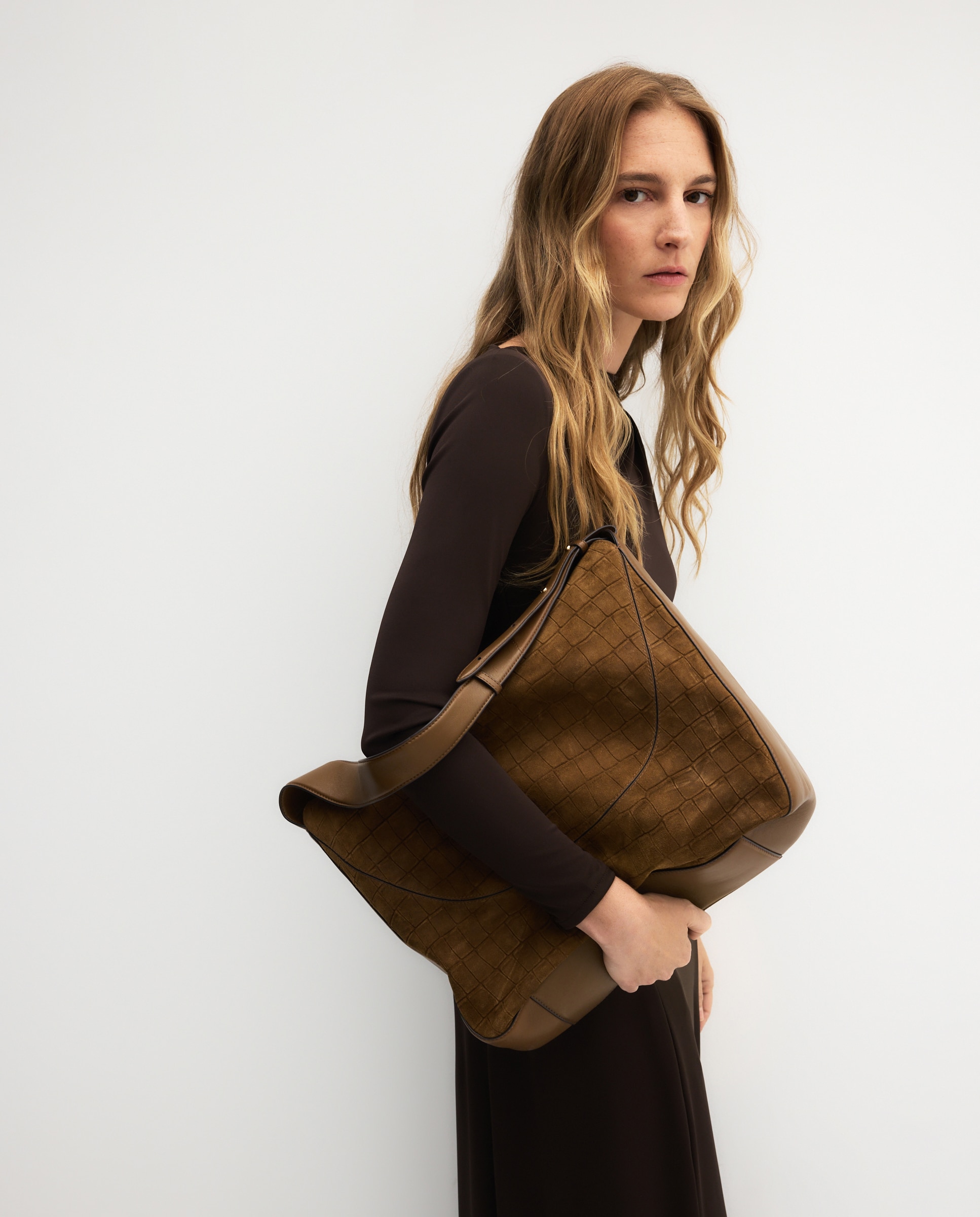 Bolso shopping de piel serraje con efecto cocodrilo - Latouche - 560 Oliva 560 Oliva-5