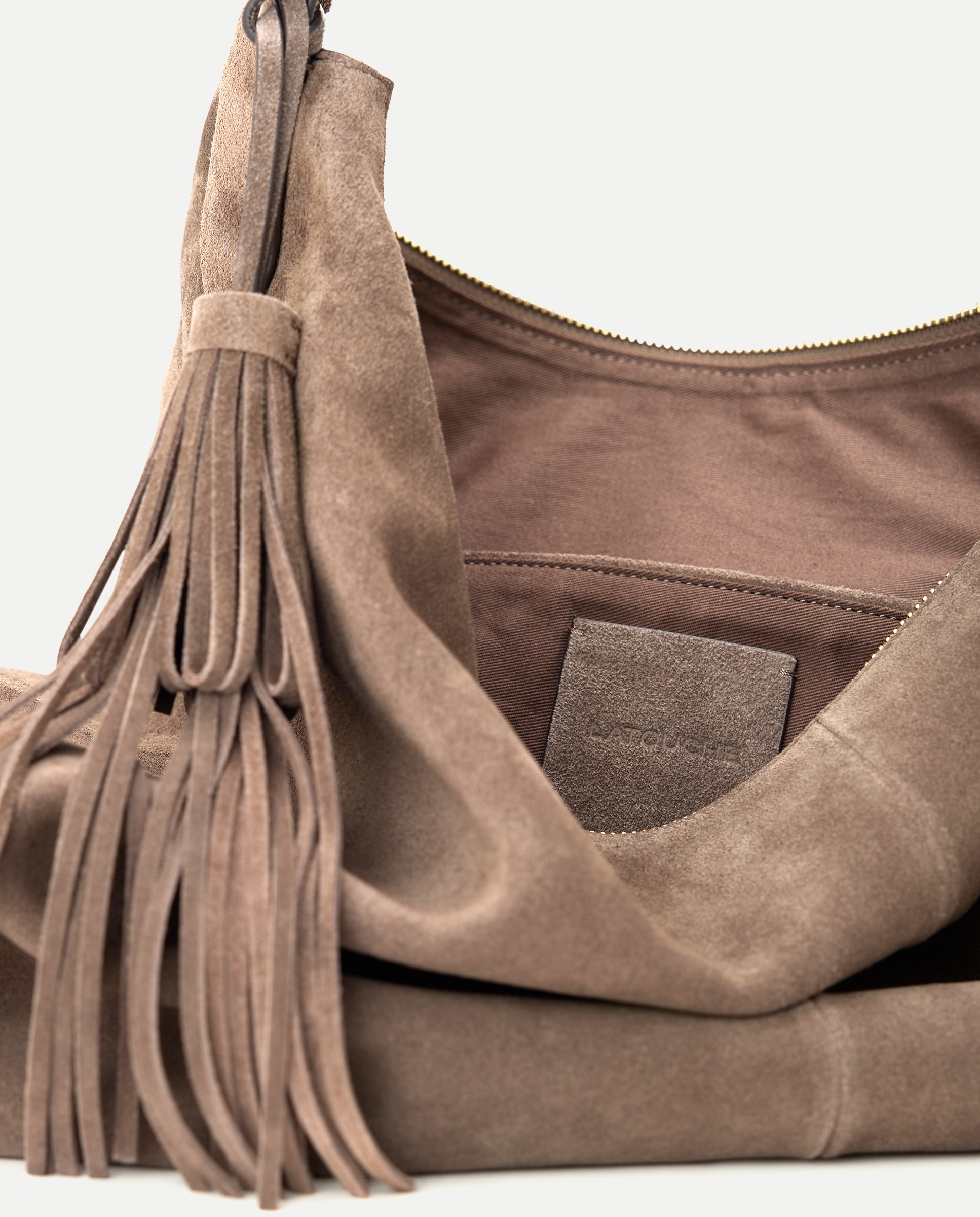 Bolso de hombro en piel de serraje - Latouche - Visón oscuro Visón oscuro-4
