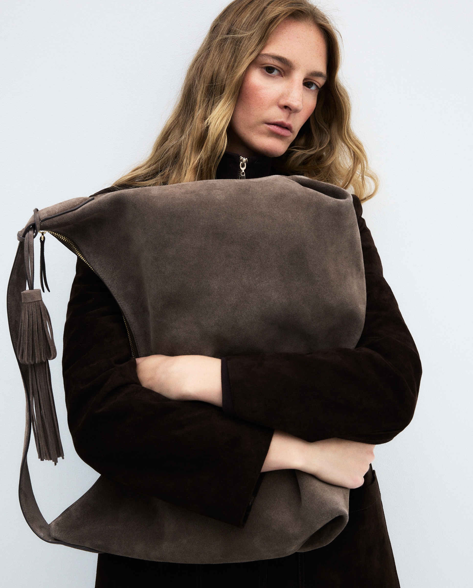 Bolso de hombro en piel de serraje - Latouche - Visón oscuro Visón oscuro-5