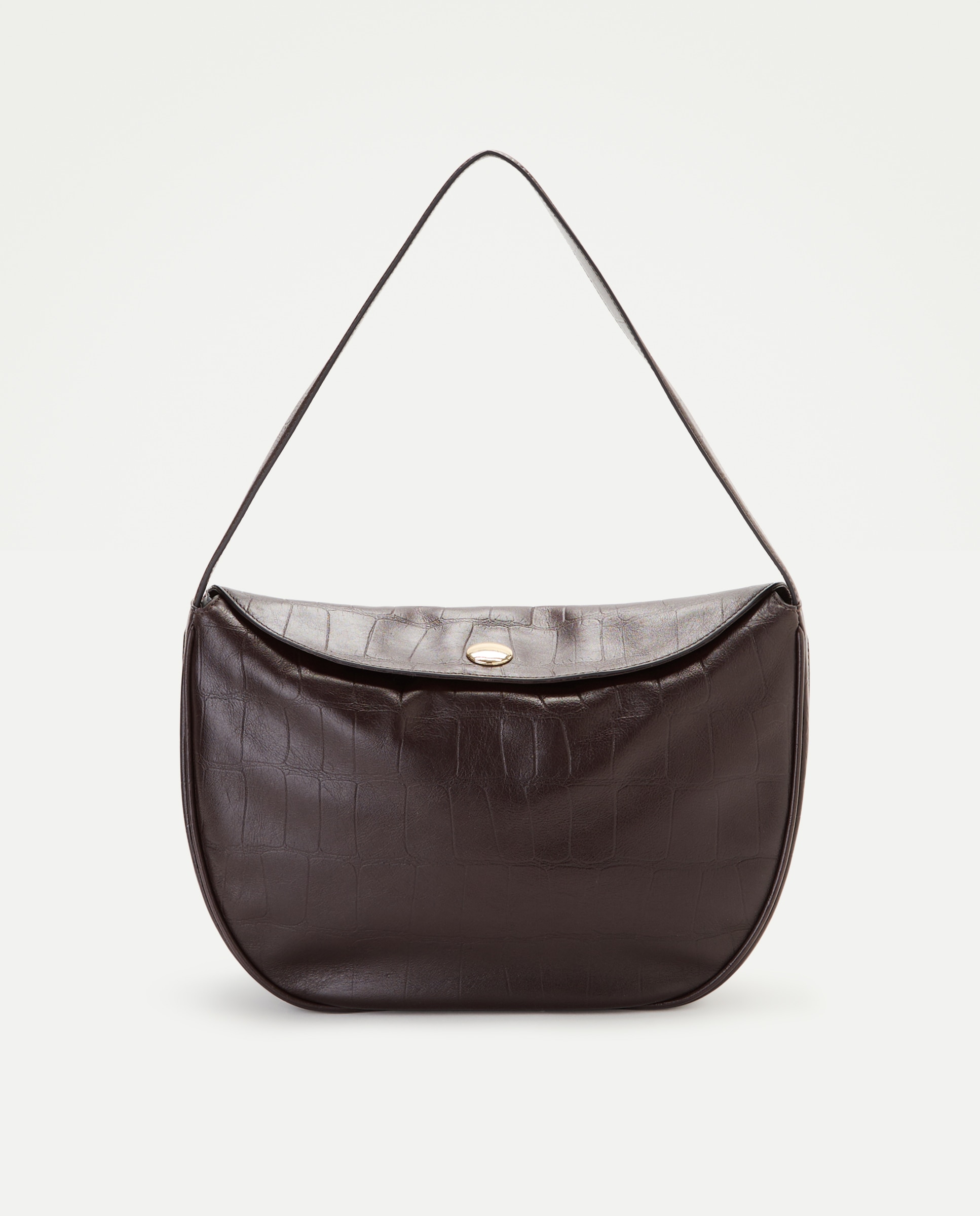 Bolso hobo en napa con estampado de cocodrilo y cierre metálico efecto - Latouche - Marrón Marrón-1