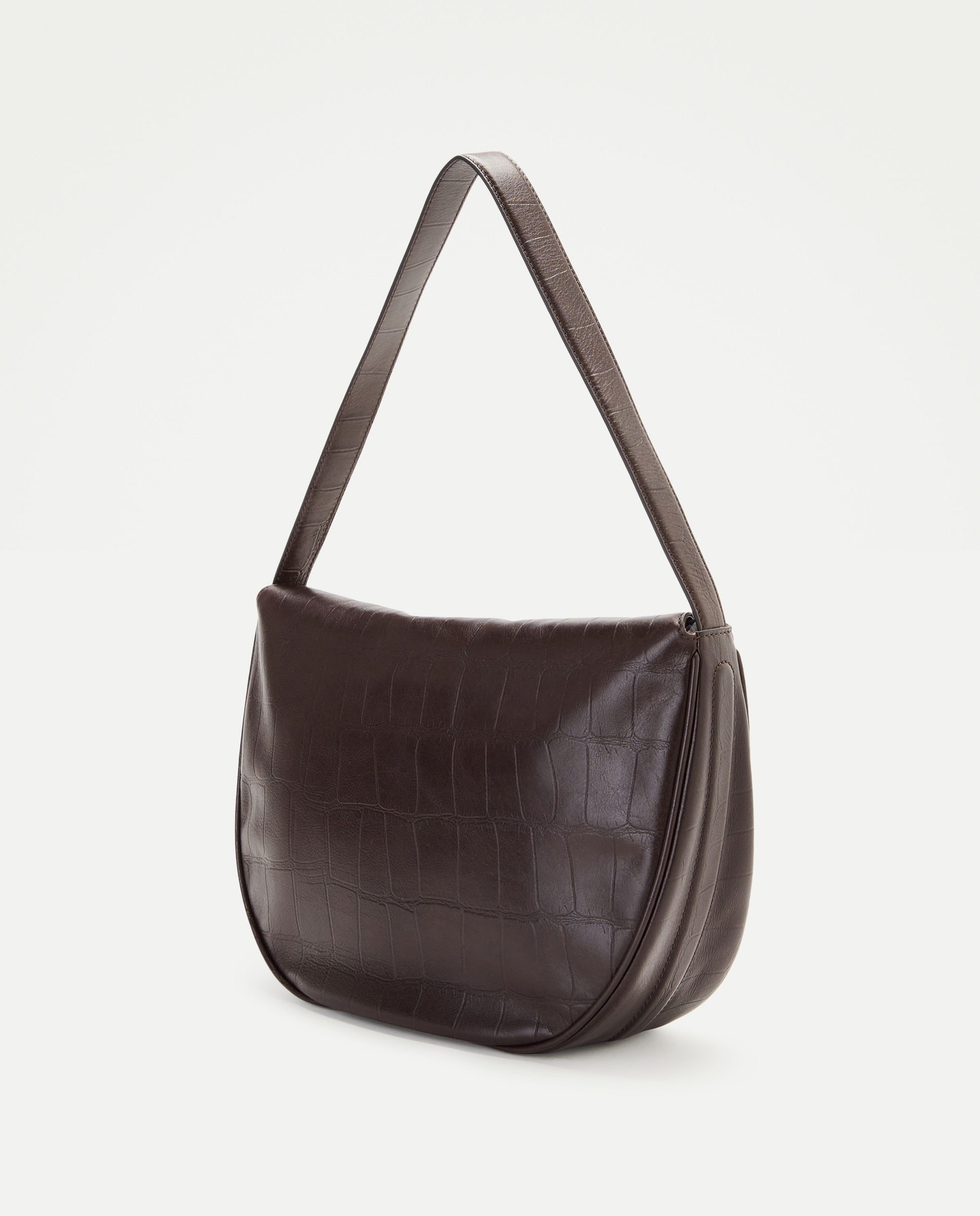 Bolso hobo en napa con estampado de cocodrilo y cierre metálico efecto - Latouche - Marrón Marrón-2