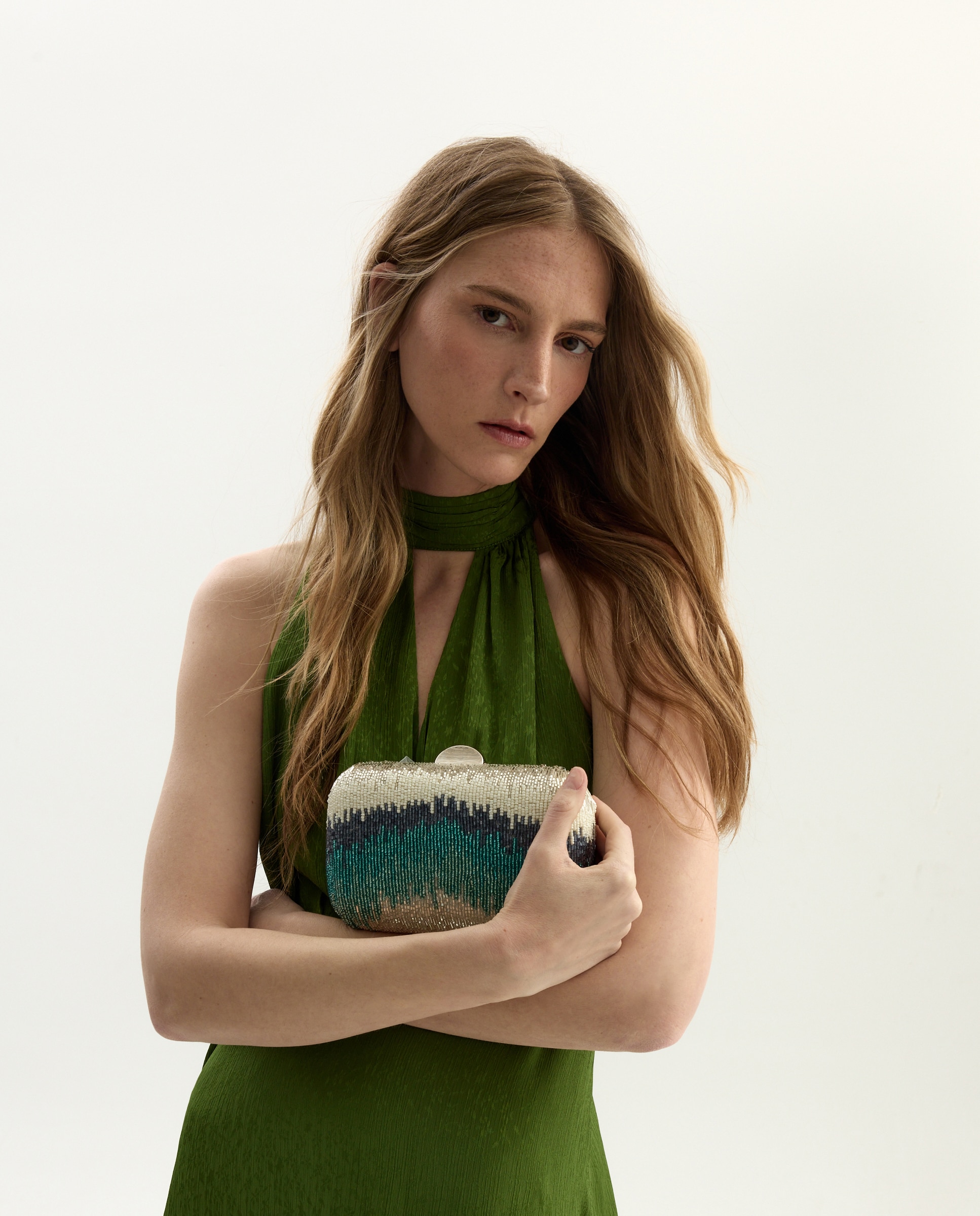 Mala Clutch com Brilho em Cascata Verde-7