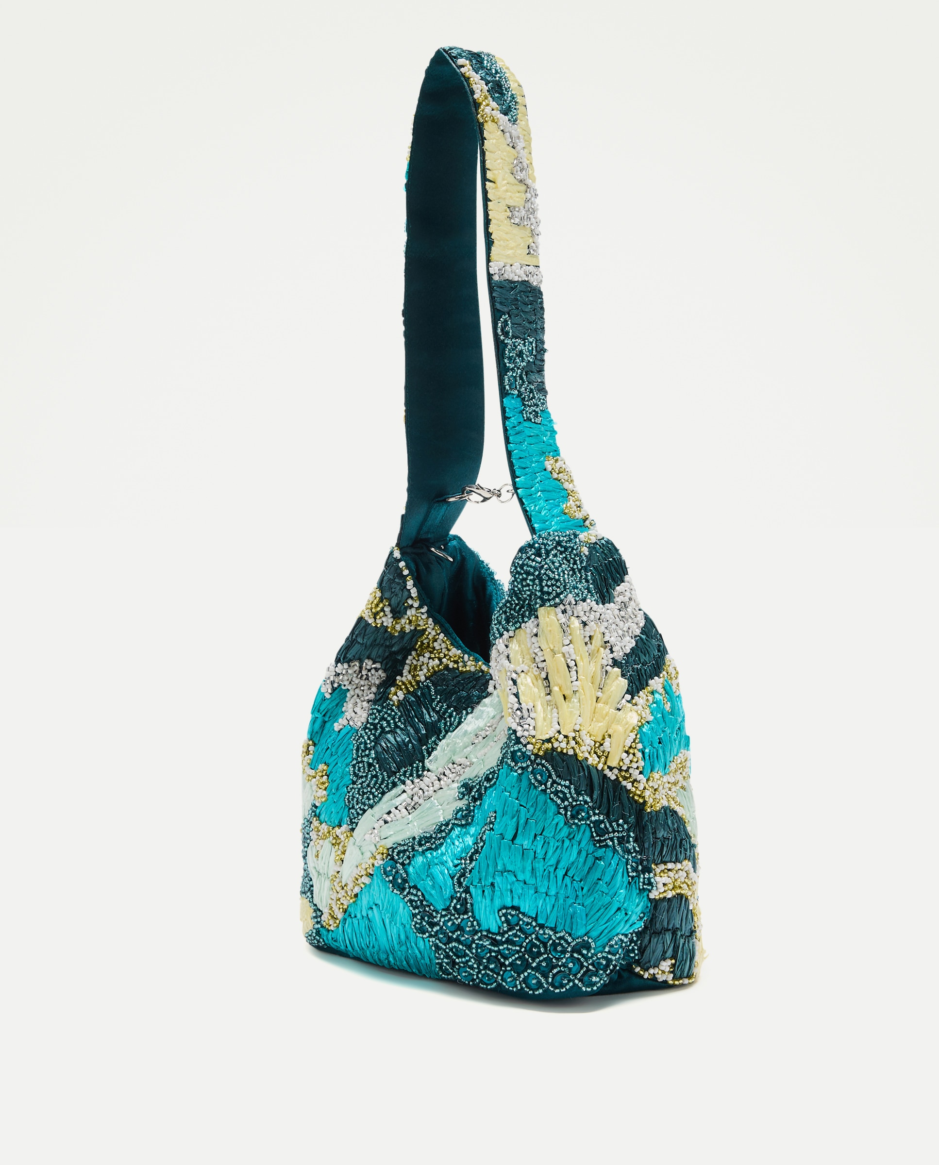 Mala Tipo Saco com Bordado Floral Verde-2