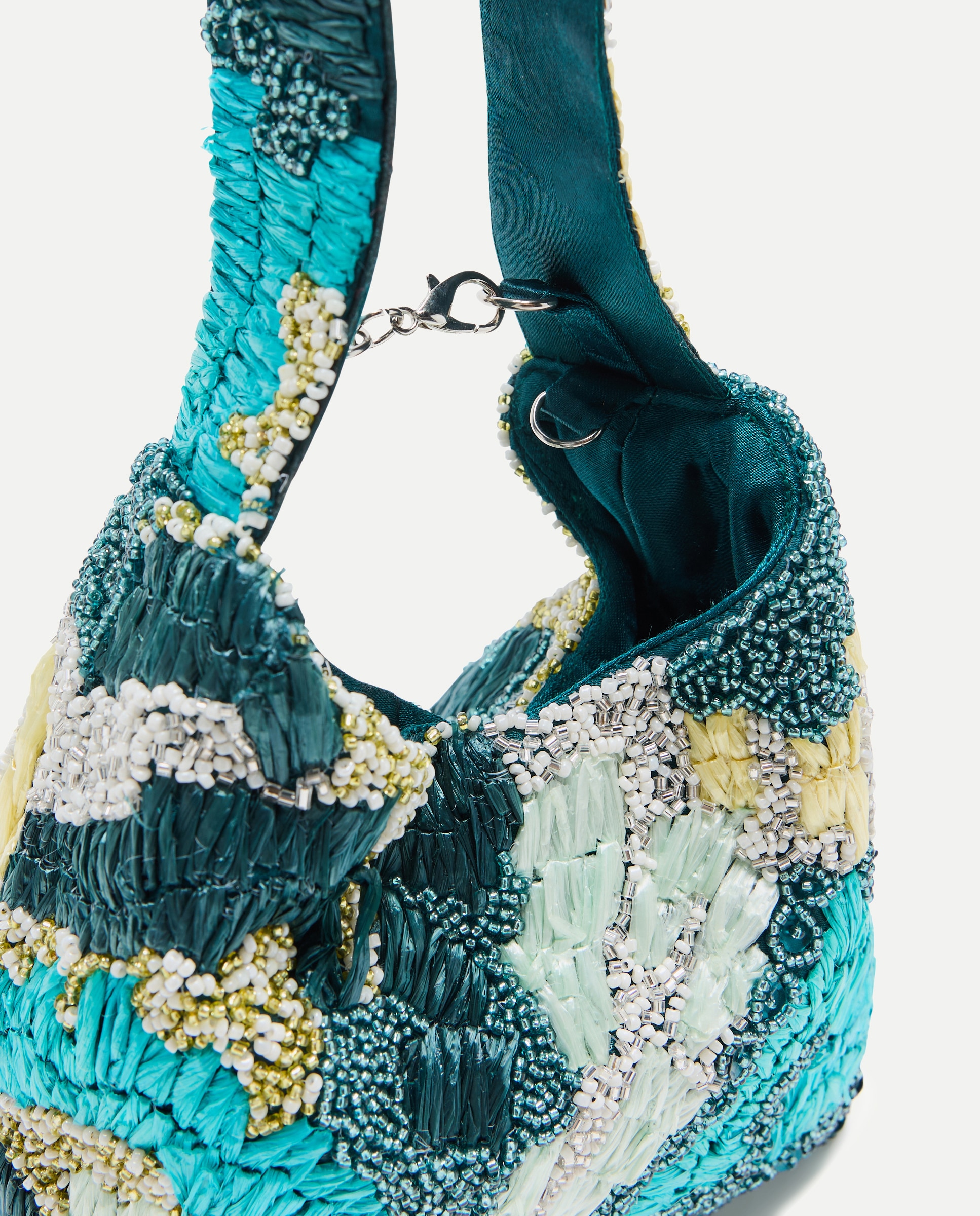 Mala Tipo Saco com Bordado Floral Verde-3