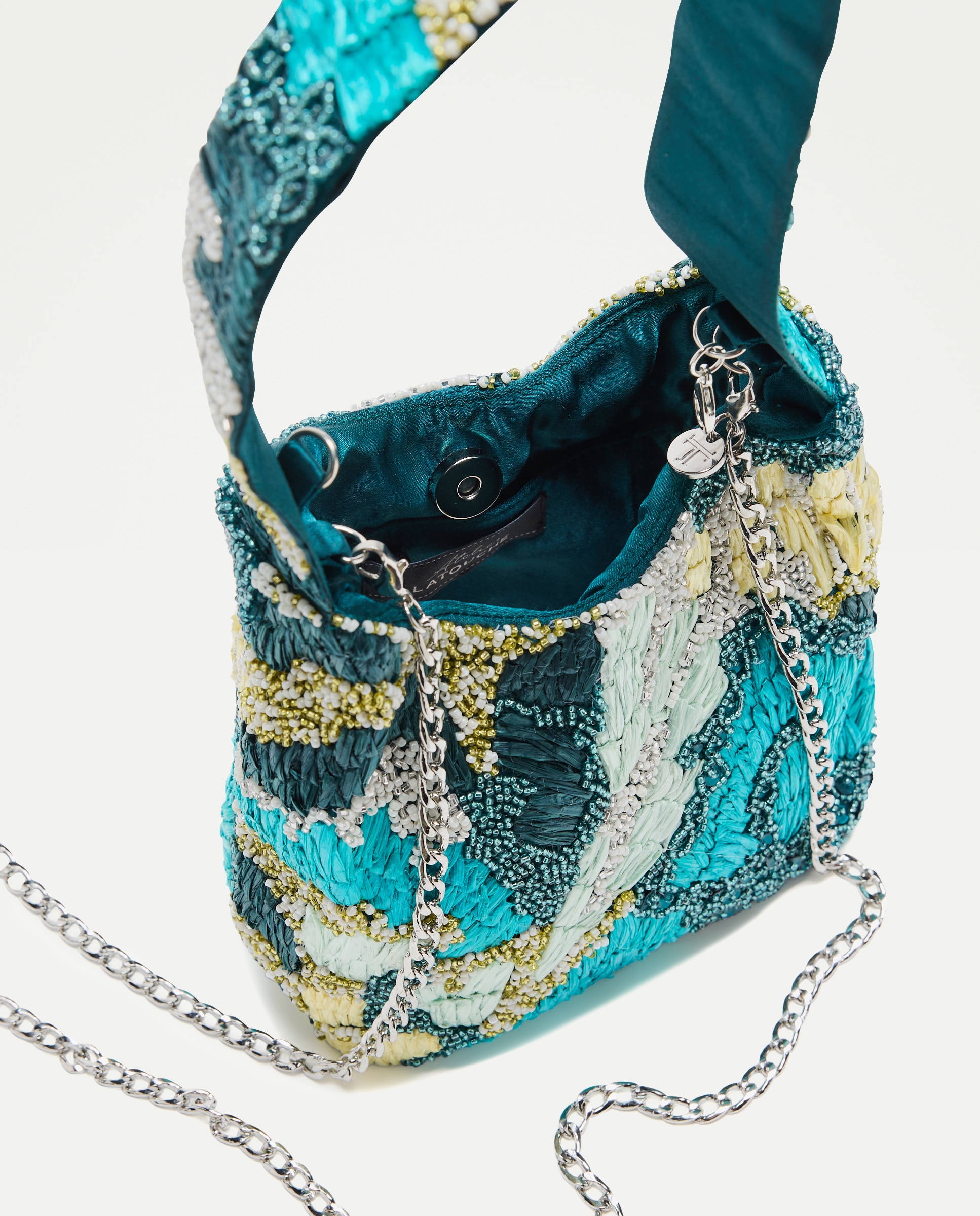 Mala Tipo Saco com Bordado Floral Verde-5