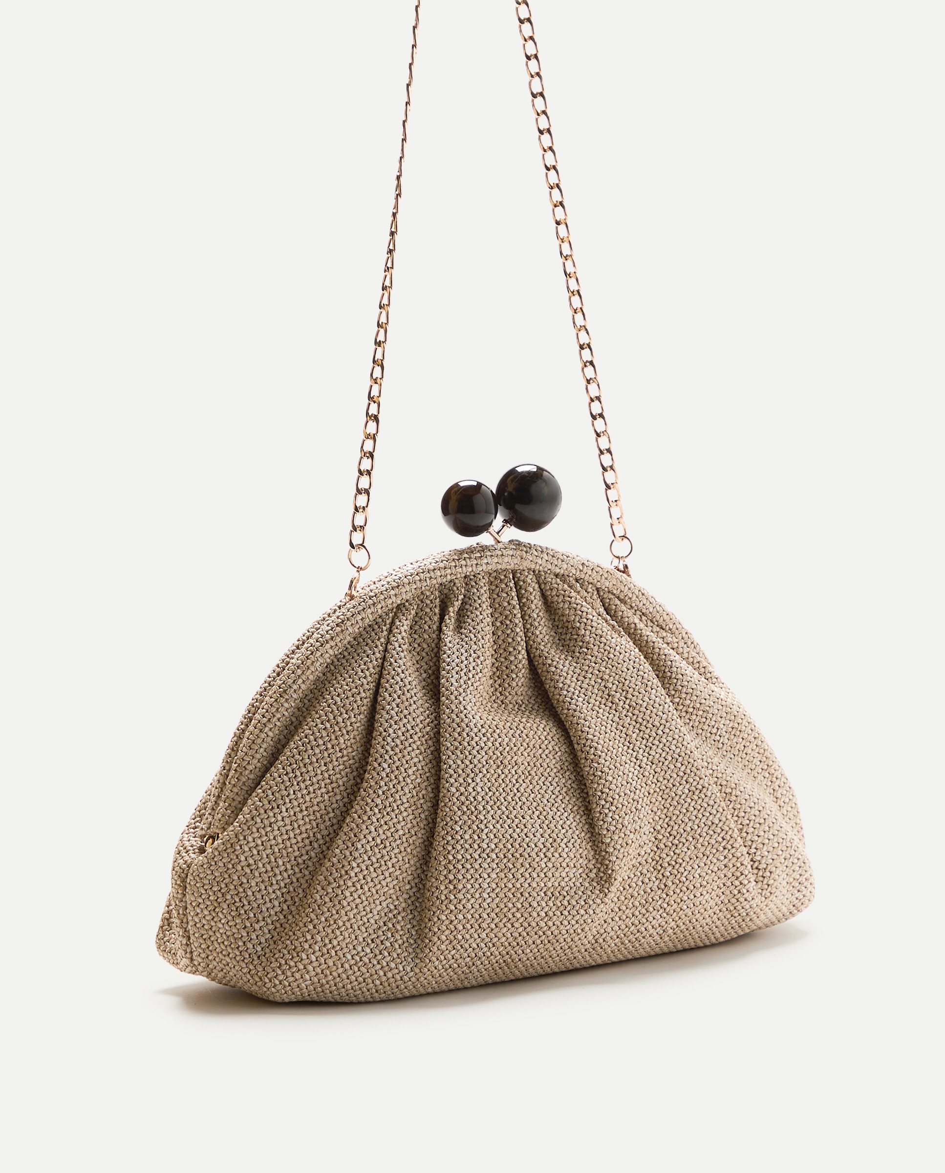 Mala Pouch com Fecho de Bolas Bege-6