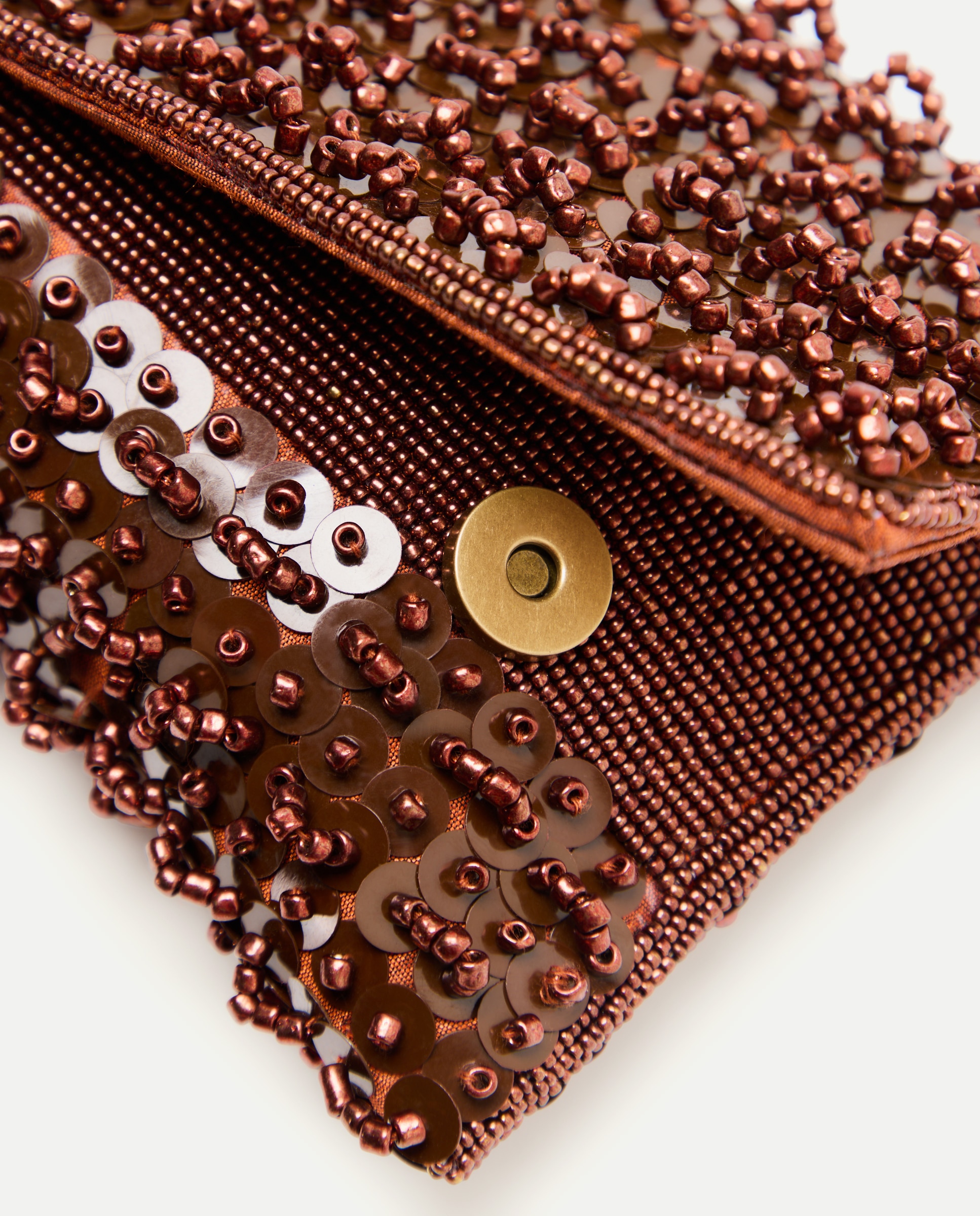 Mala Clutch Tipo Carteira com Brilhos Castanho-3
