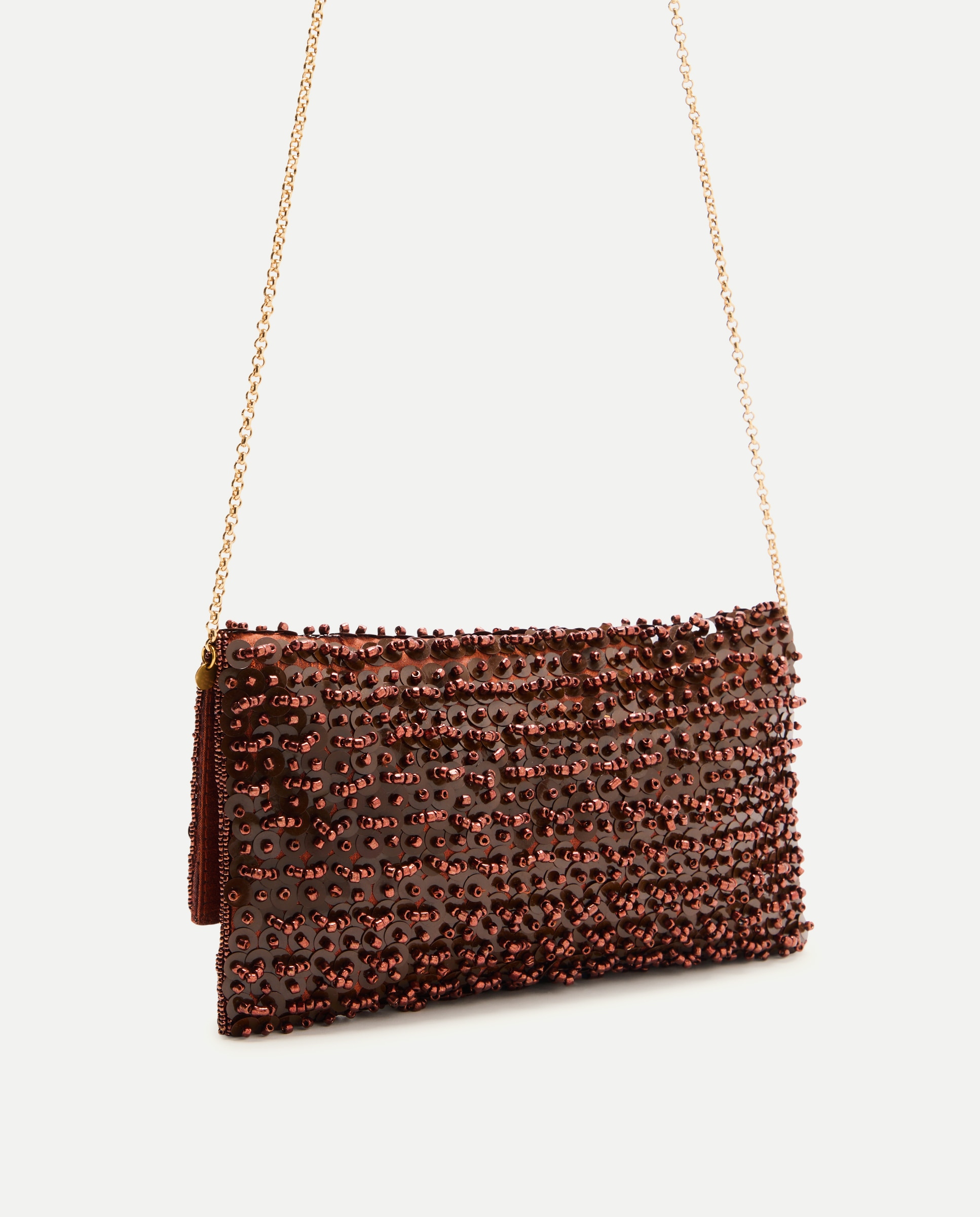 Mala Clutch Tipo Carteira com Brilhos Castanho-6