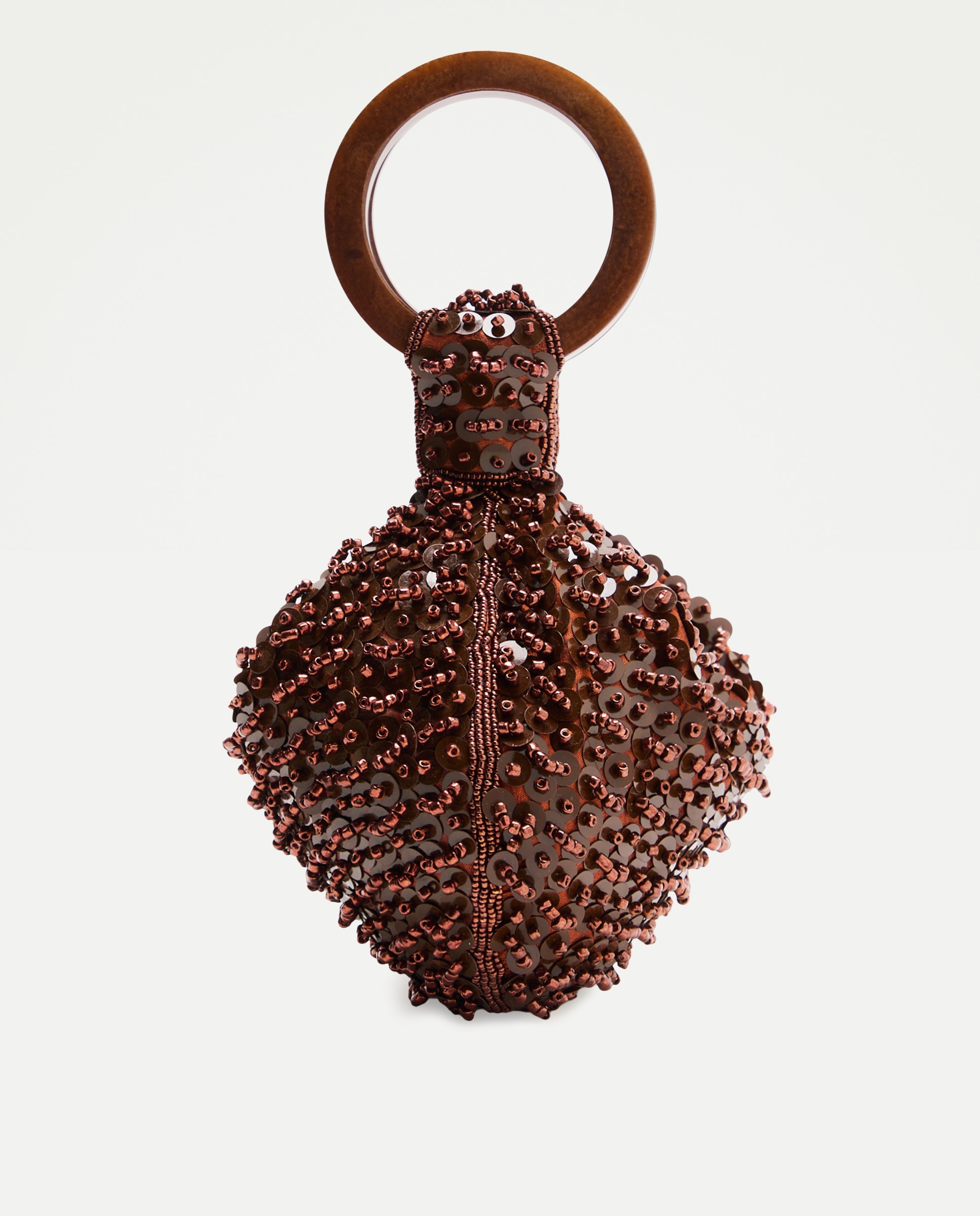 Mala Tipo Saco com Pulseira e Brilhos Castanho-2
