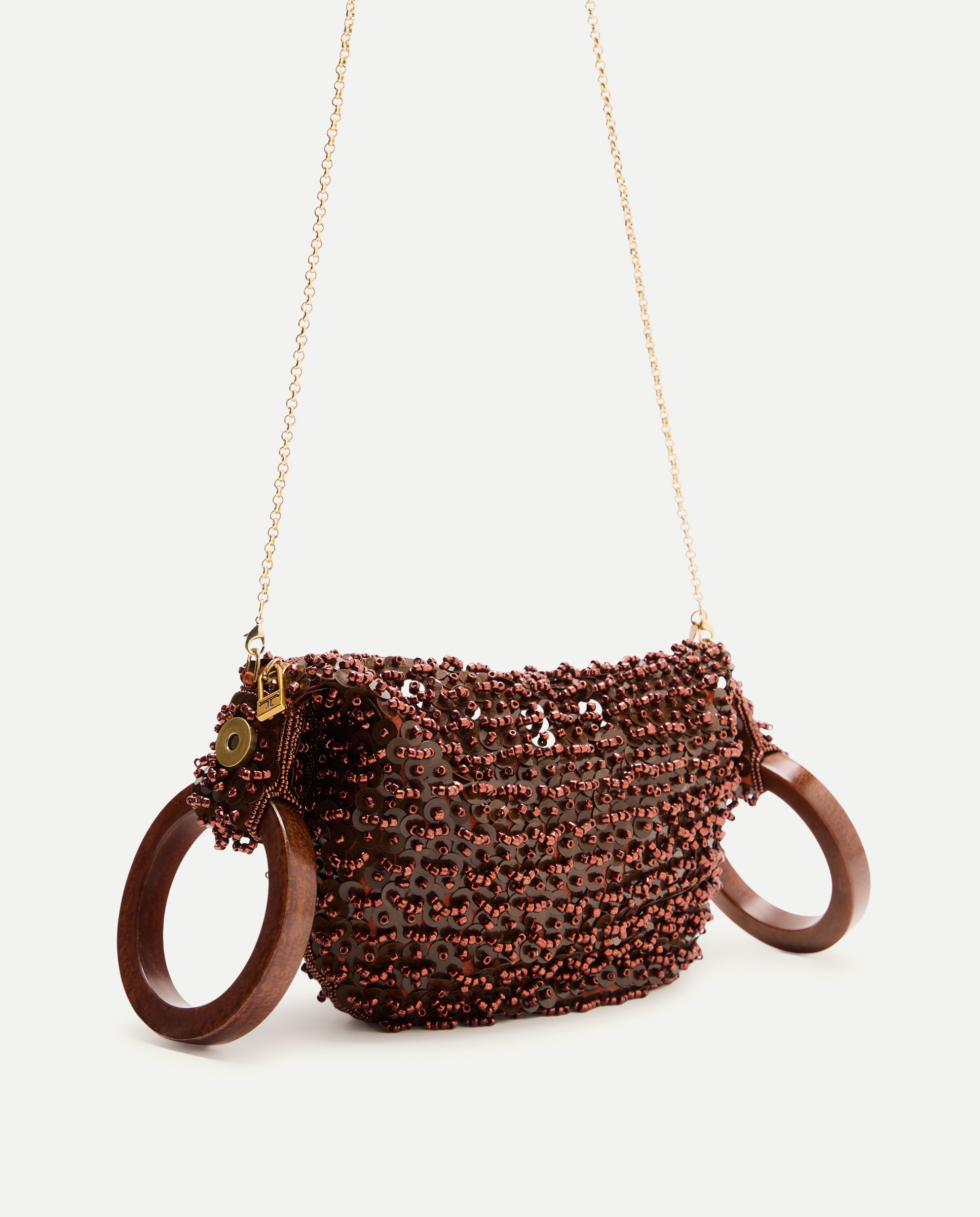 Mala Tipo Saco com Pulseira e Brilhos Castanho-6