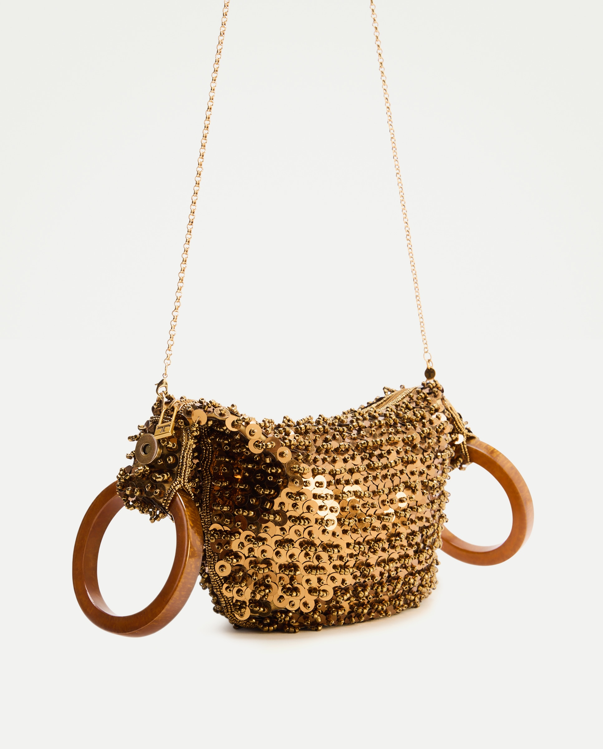 Mala Tipo Saco com Pulseira e Brilhos 390 Ouro-6