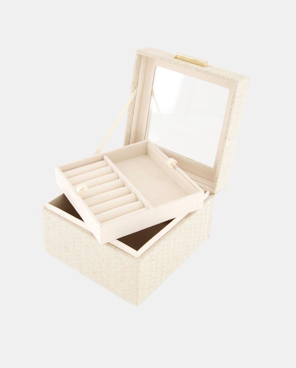 Guarda-Joias Grande com Gavetas e Espelho 120 Cru-2