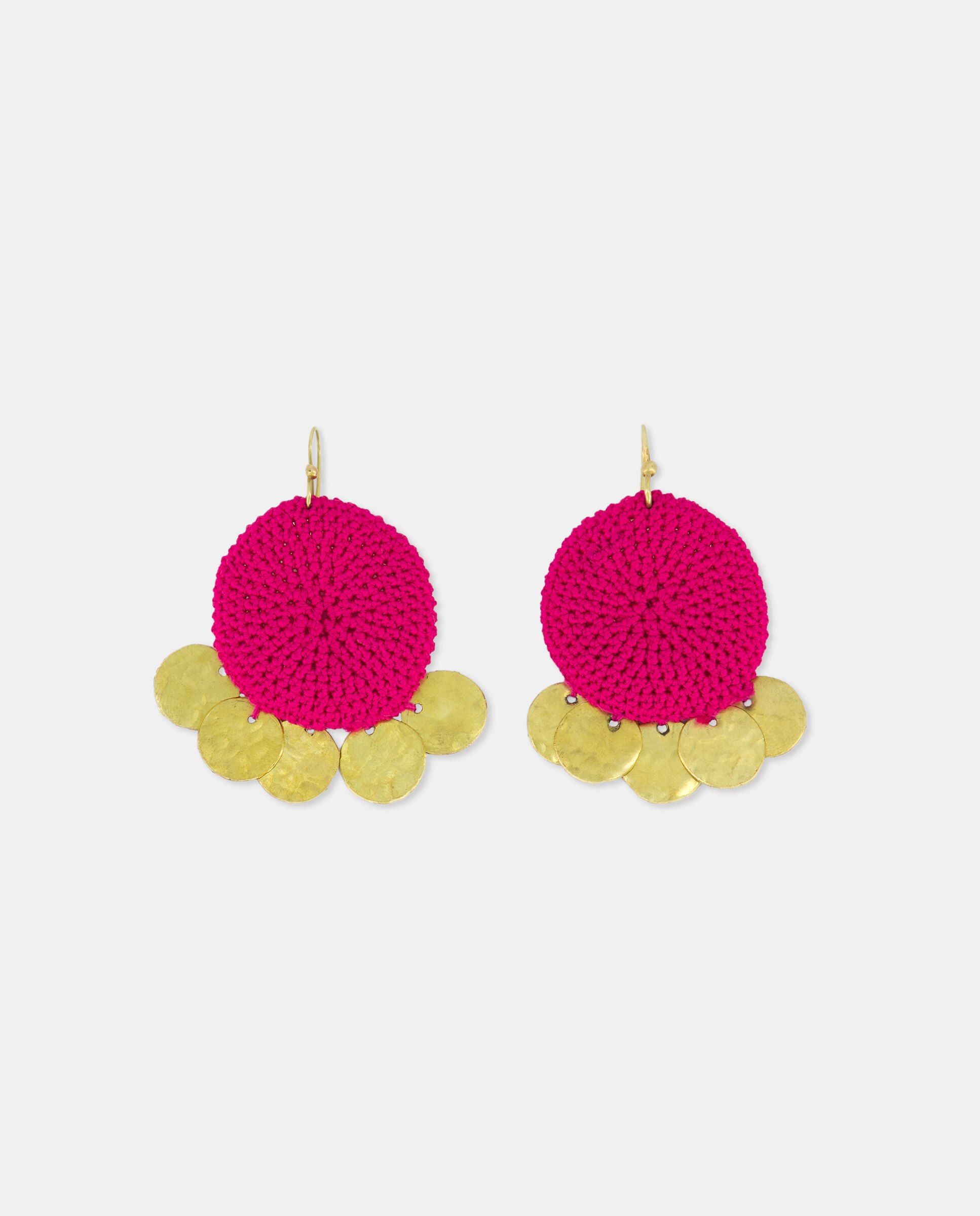 Brincos com Moedas de Latão e Viscose Multicolor-2