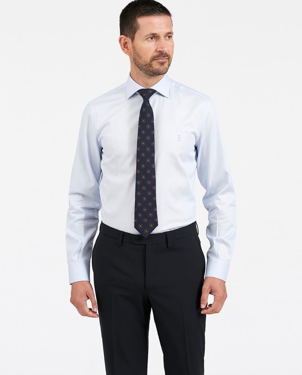 Camisa dobby regular lisa azul de homem Azul-claro-1