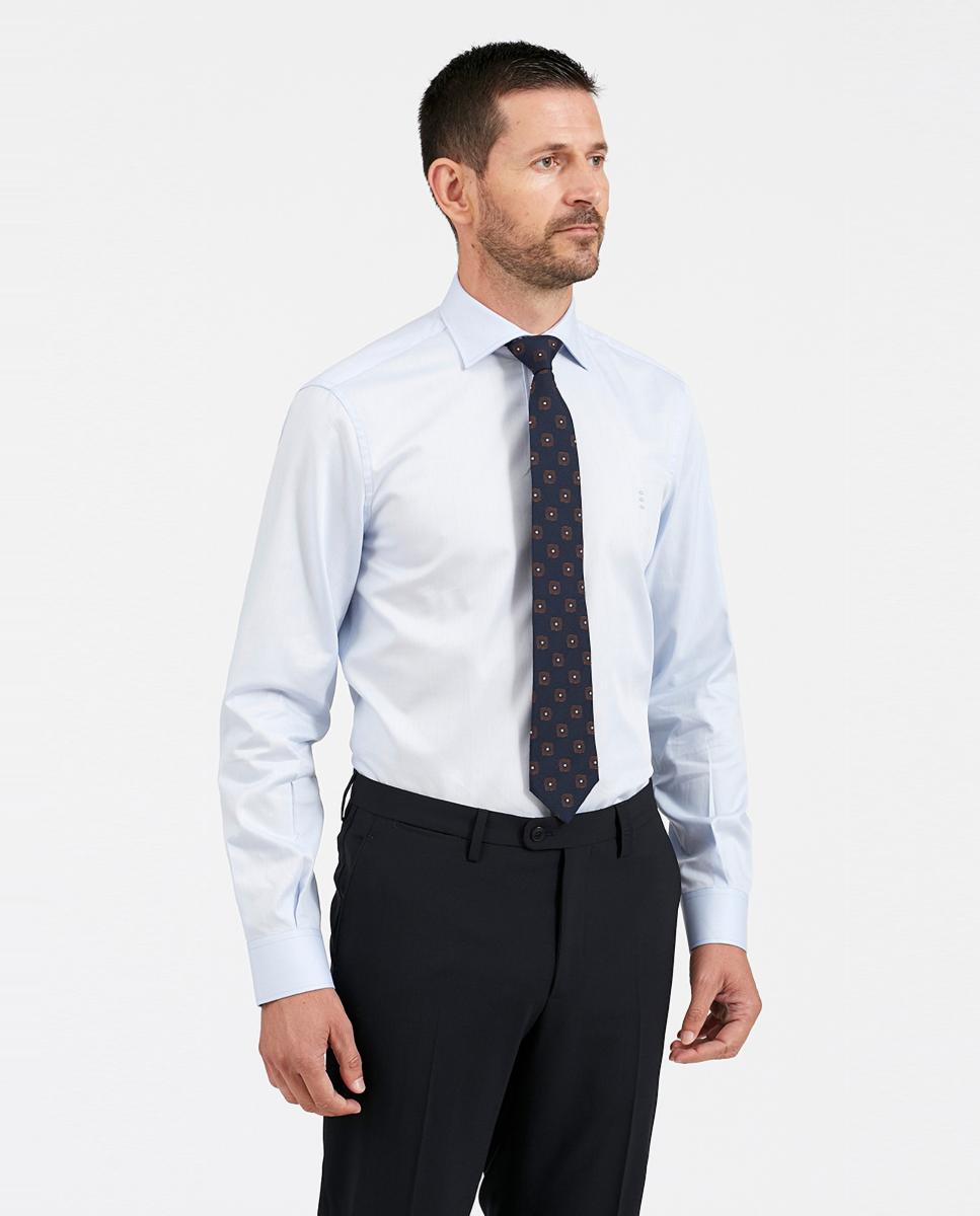 Camisa dobby regular lisa azul de homem Azul-claro-2
