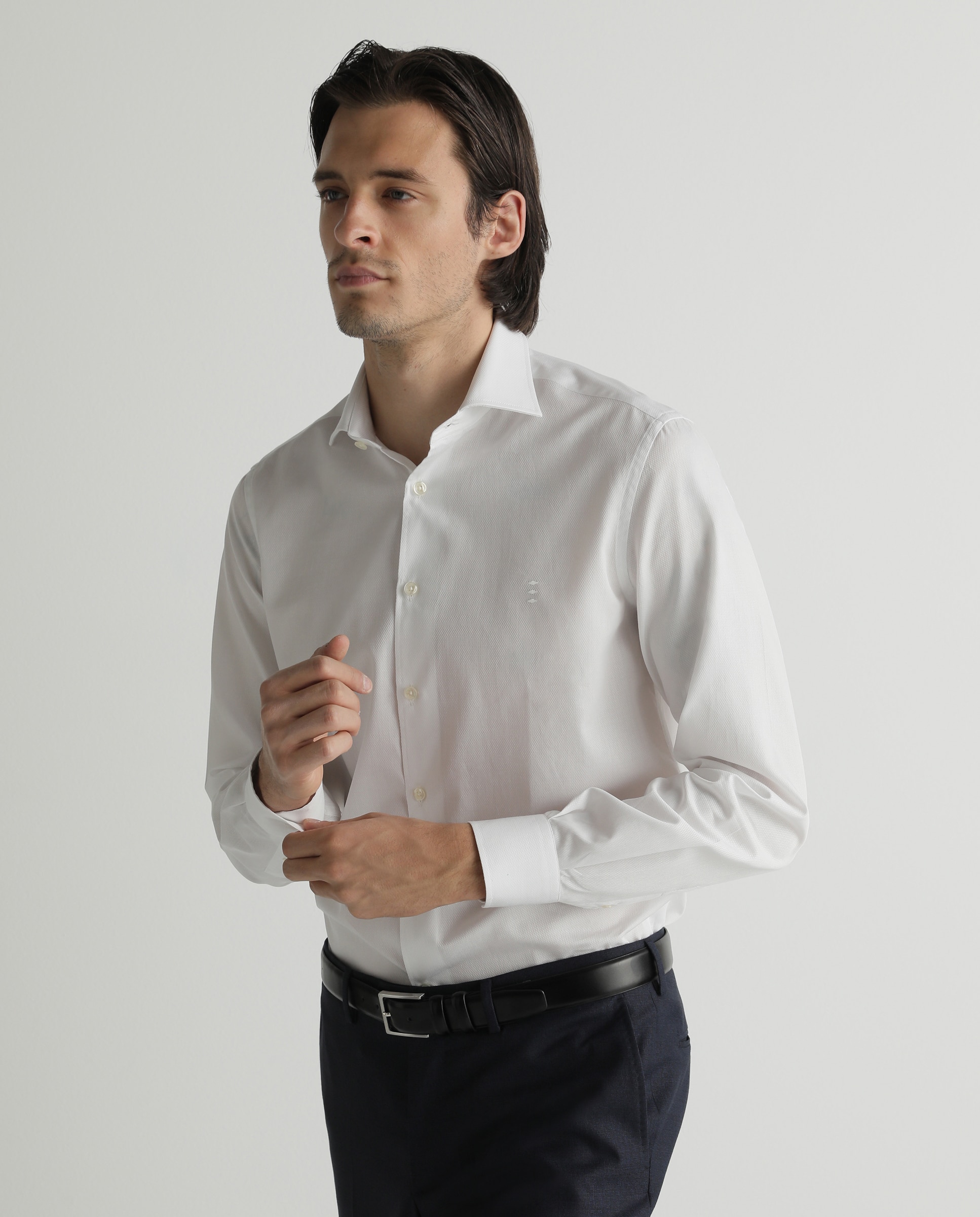 Camisa de homem regular lisa branca Branco-2