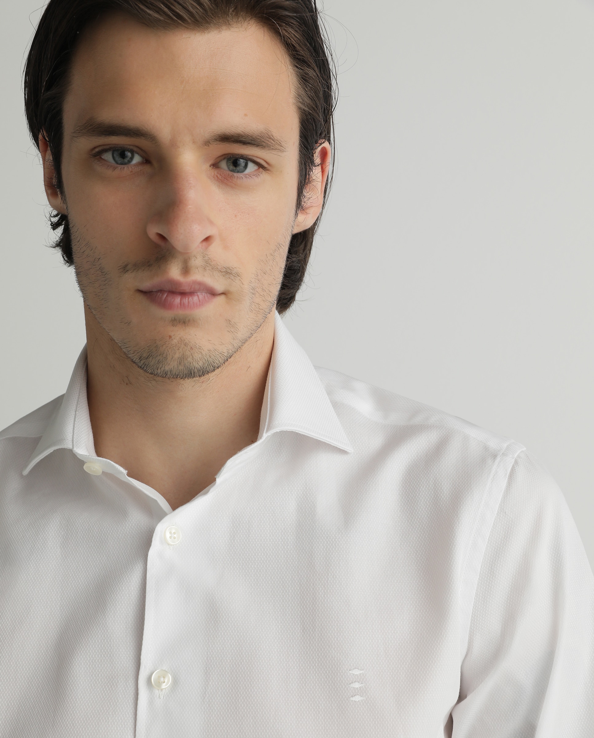 Camisa de homem regular lisa branca Branco-3