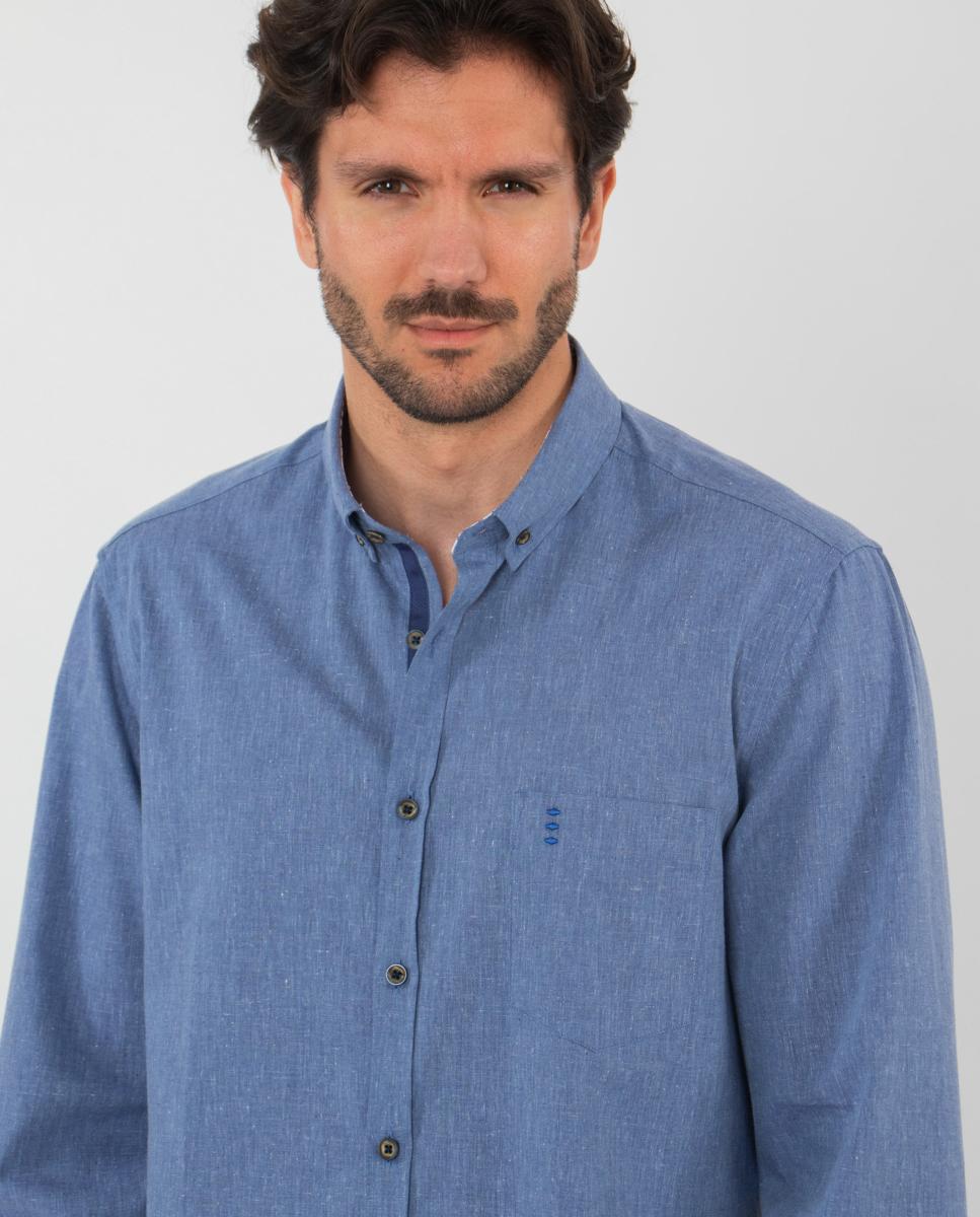 Camisa Slim com Detalhes Azul-3