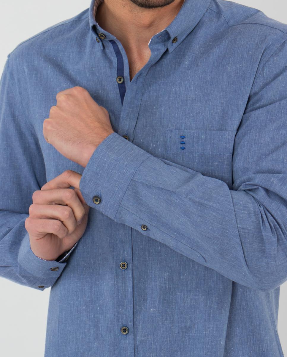 Camisa Slim com Detalhes Azul-4