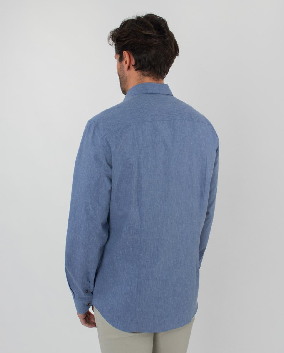 Camisa Slim com Detalhes Azul-5
