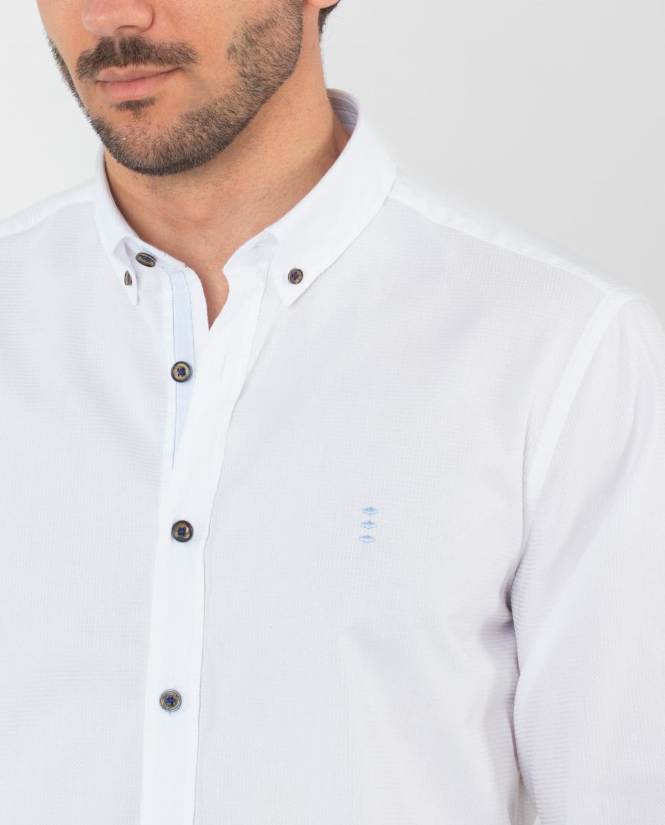Camisa Slim com Contrastes Branco-3