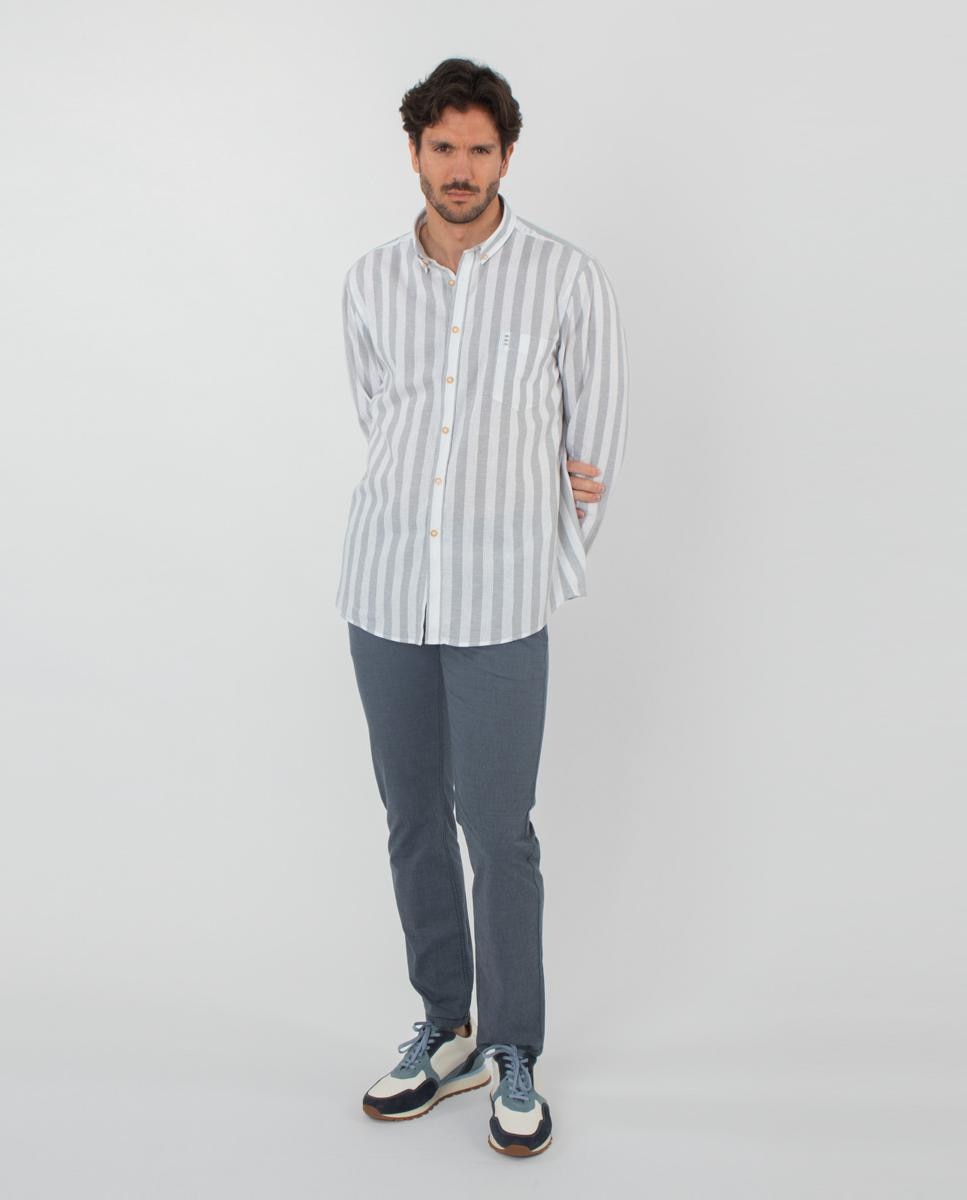 Camisa às Riscas Bege-7
