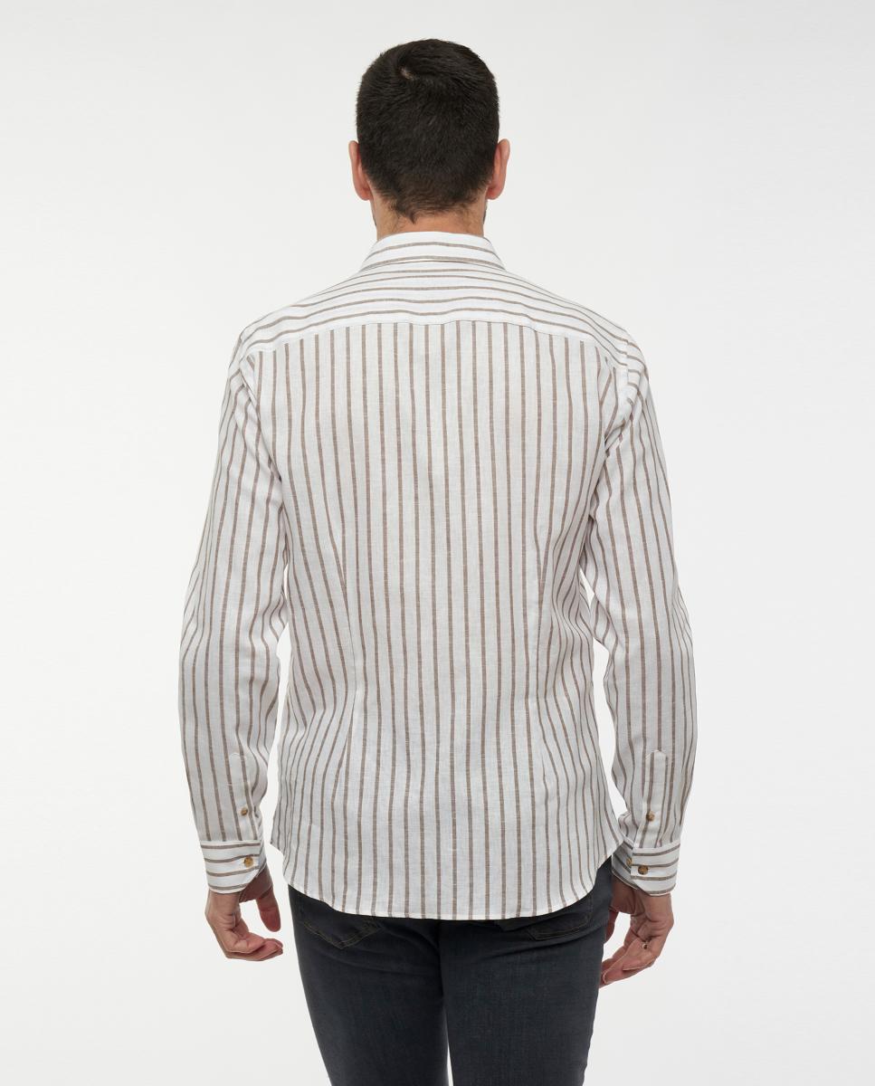 Camisa Slim às Riscas Castanho-escuro-2