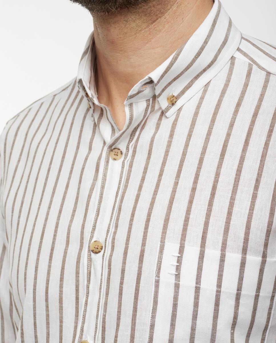 Camisa Slim às Riscas Castanho-escuro-3