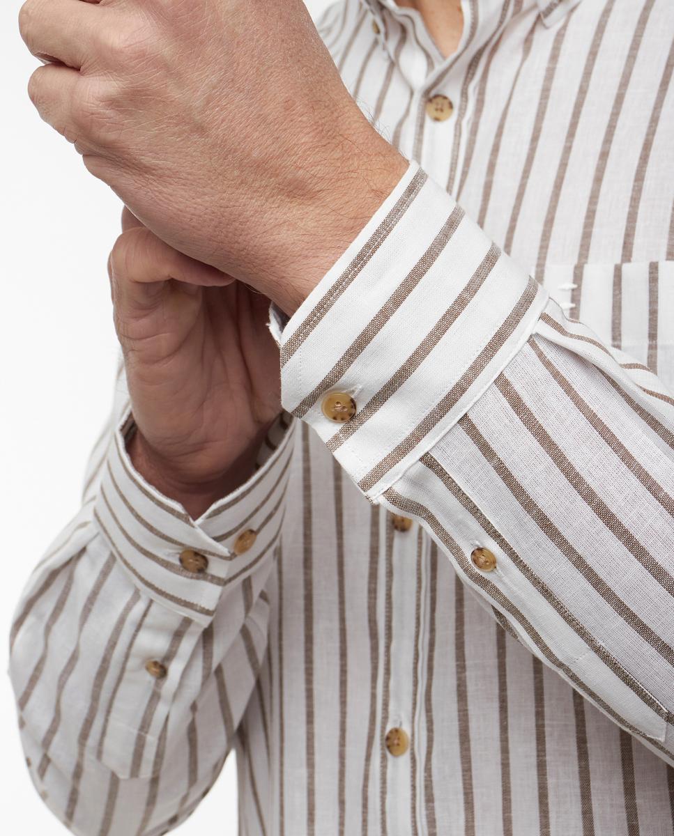 Camisa Slim às Riscas Castanho-escuro-4