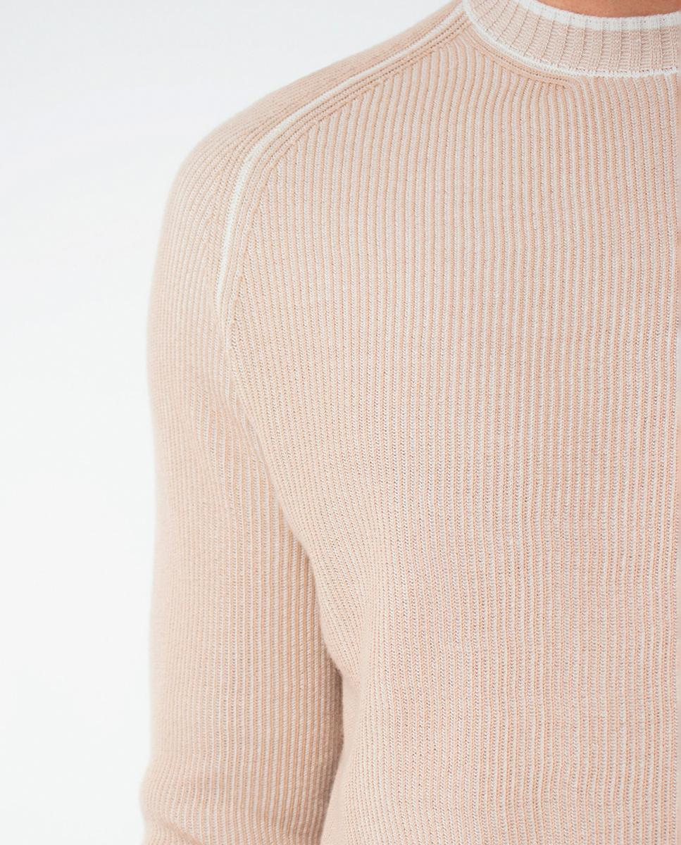 Camisola de Malha com Gola Redonda Bege-4