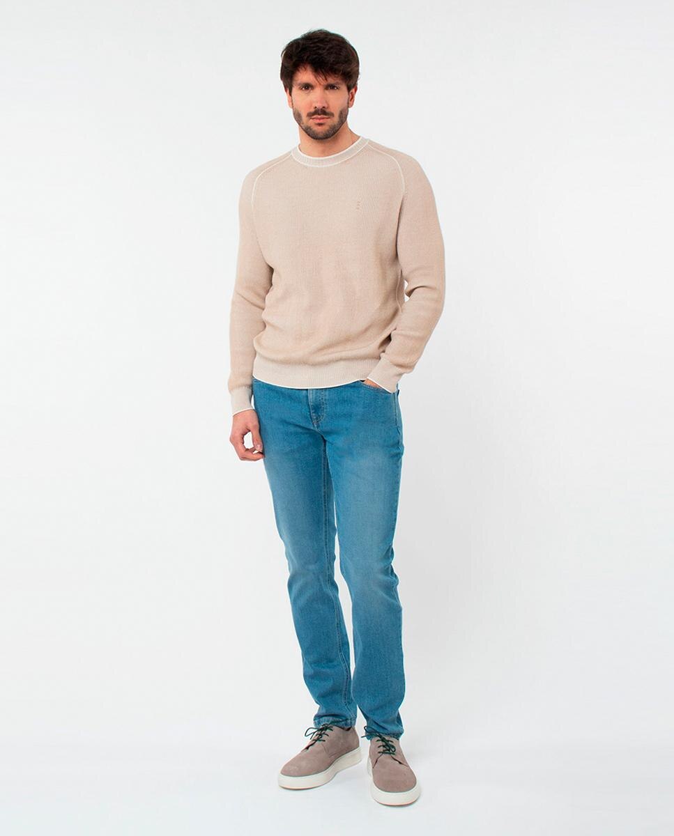 Camisola de Malha com Gola Redonda Bege-5