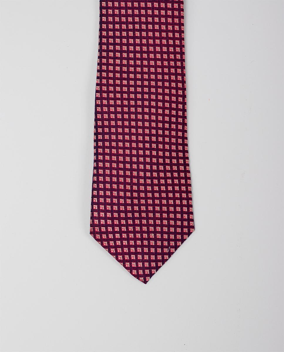 Gravata de Seda com Motivos Geométricos Rosa-3