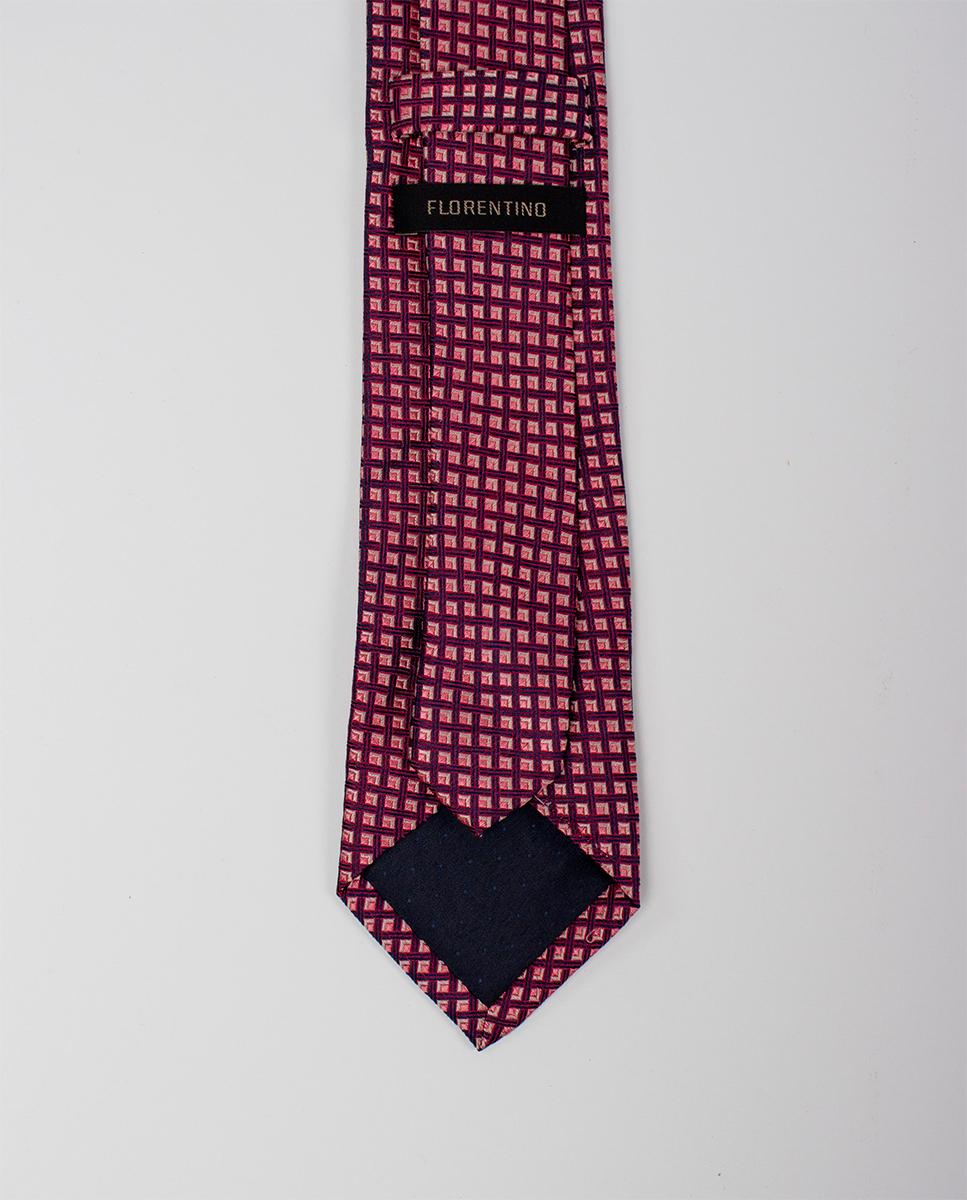 Gravata de Seda com Motivos Geométricos Rosa-4