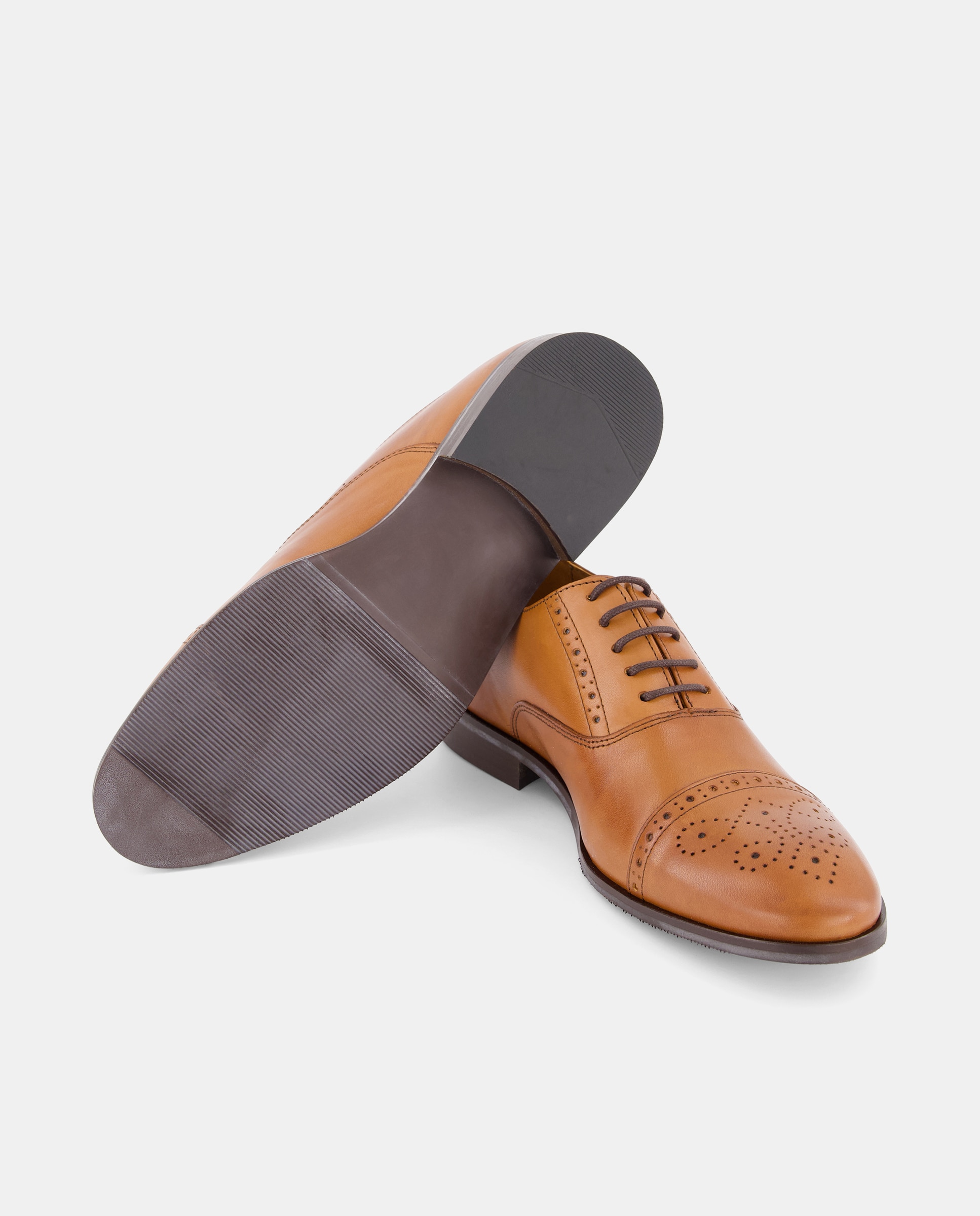 Sapatos com Brogue e em Pele Castanho-escuro-2