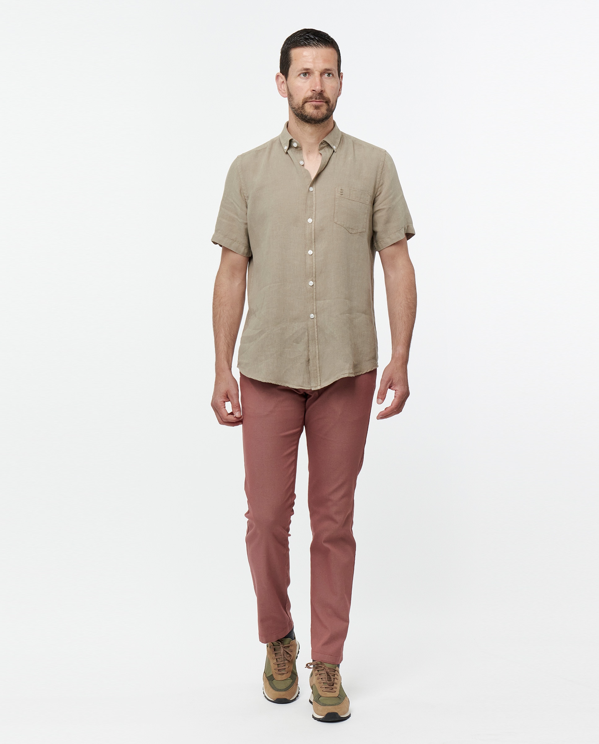 Camisa de linho regular Caqui-6