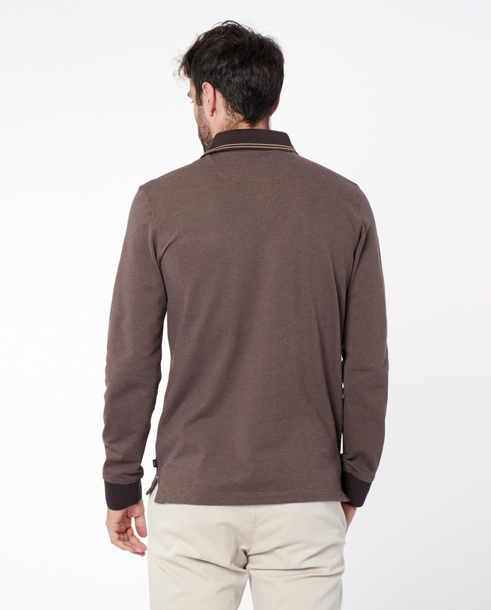 Polo com Jacquard Bicolor Castanho-2