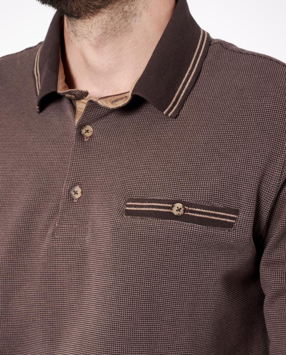 Polo com Jacquard Bicolor Castanho-3