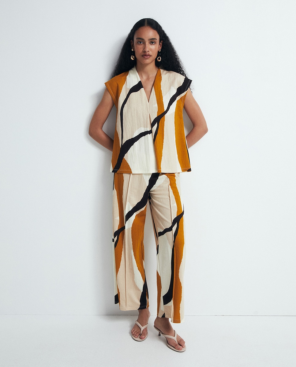 Top de Linho com Estampado 390 Ouro-3