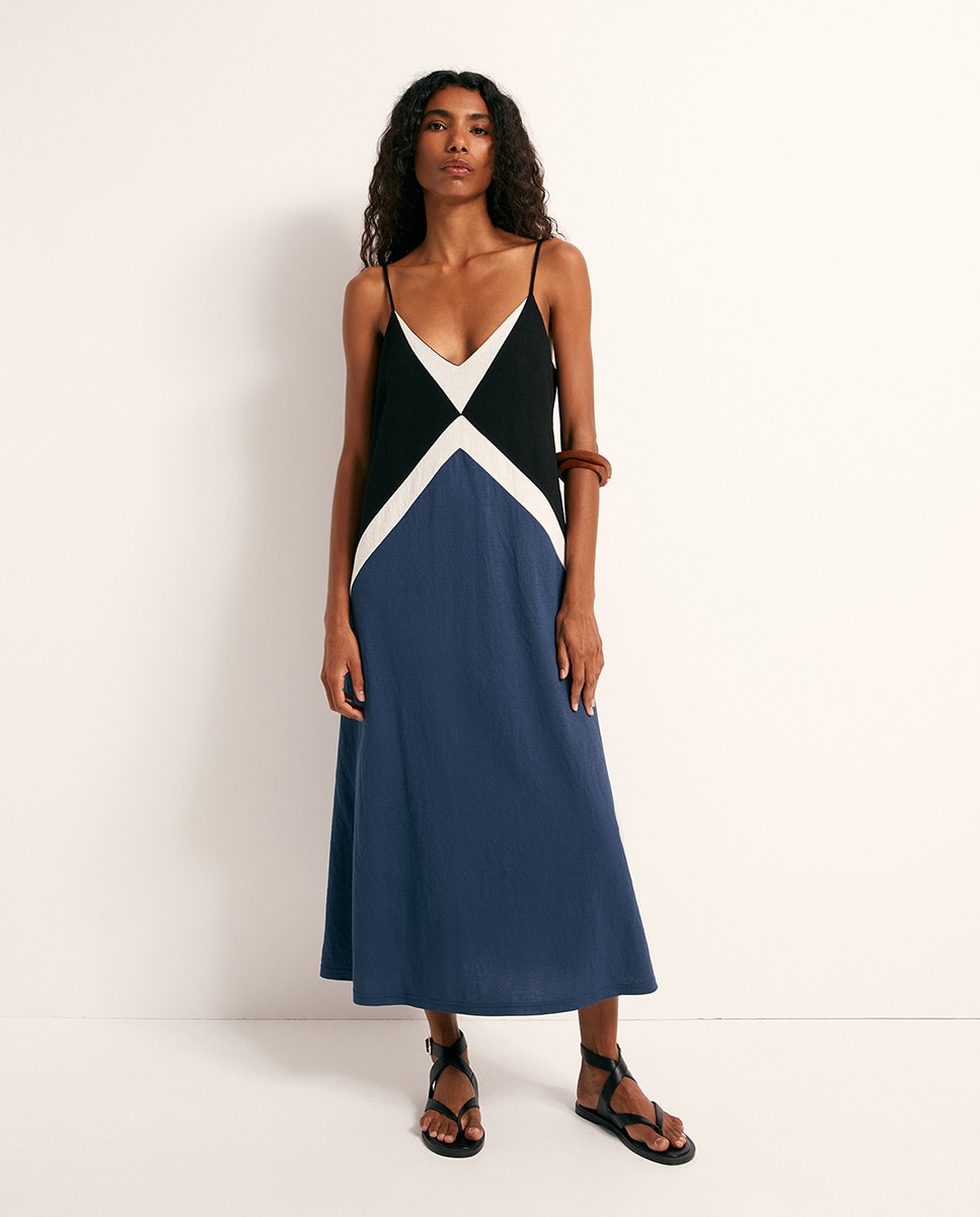 Imagem 0 de Vestido de Linho com Color Block