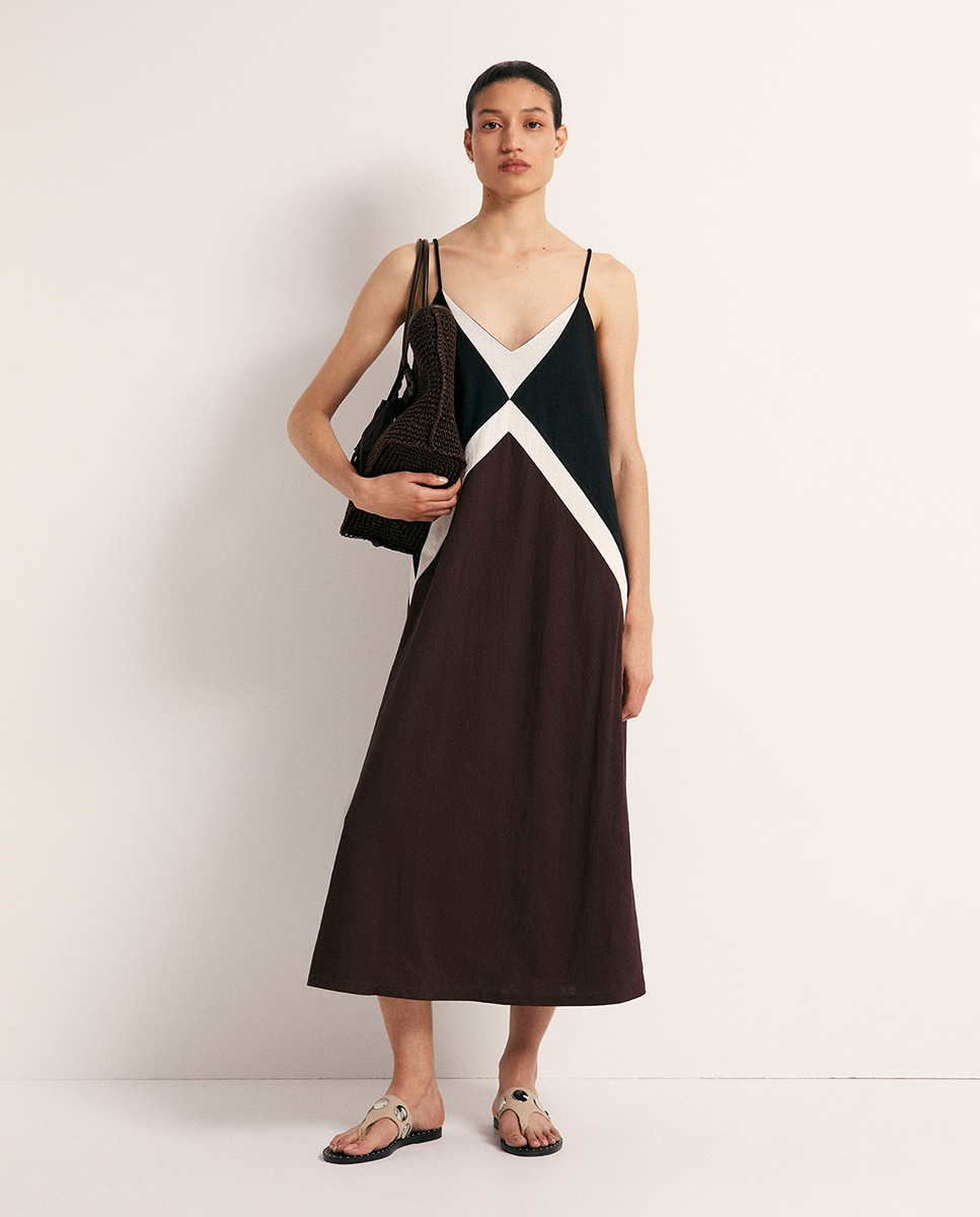 Imagem 0 de Vestido de Linho com Color Block